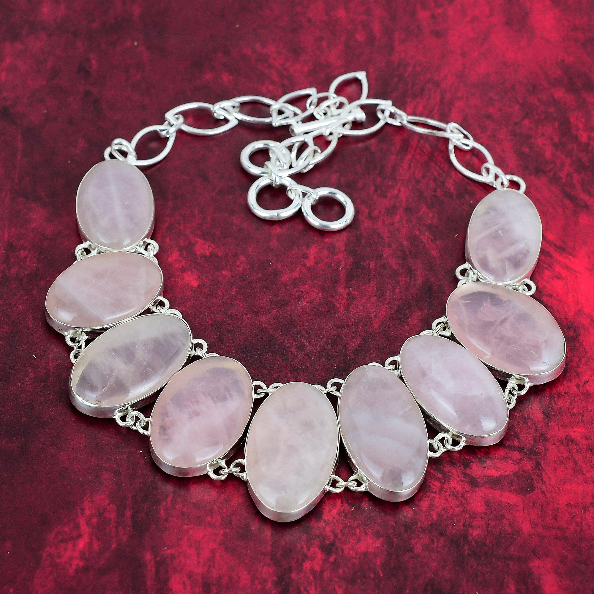 Ювелирное ожерелье ручной работы из розового кварца новейшего дизайна, ожерелье из стерлингового серебра 925 пробы с драгоценными камнями, подарок для матери