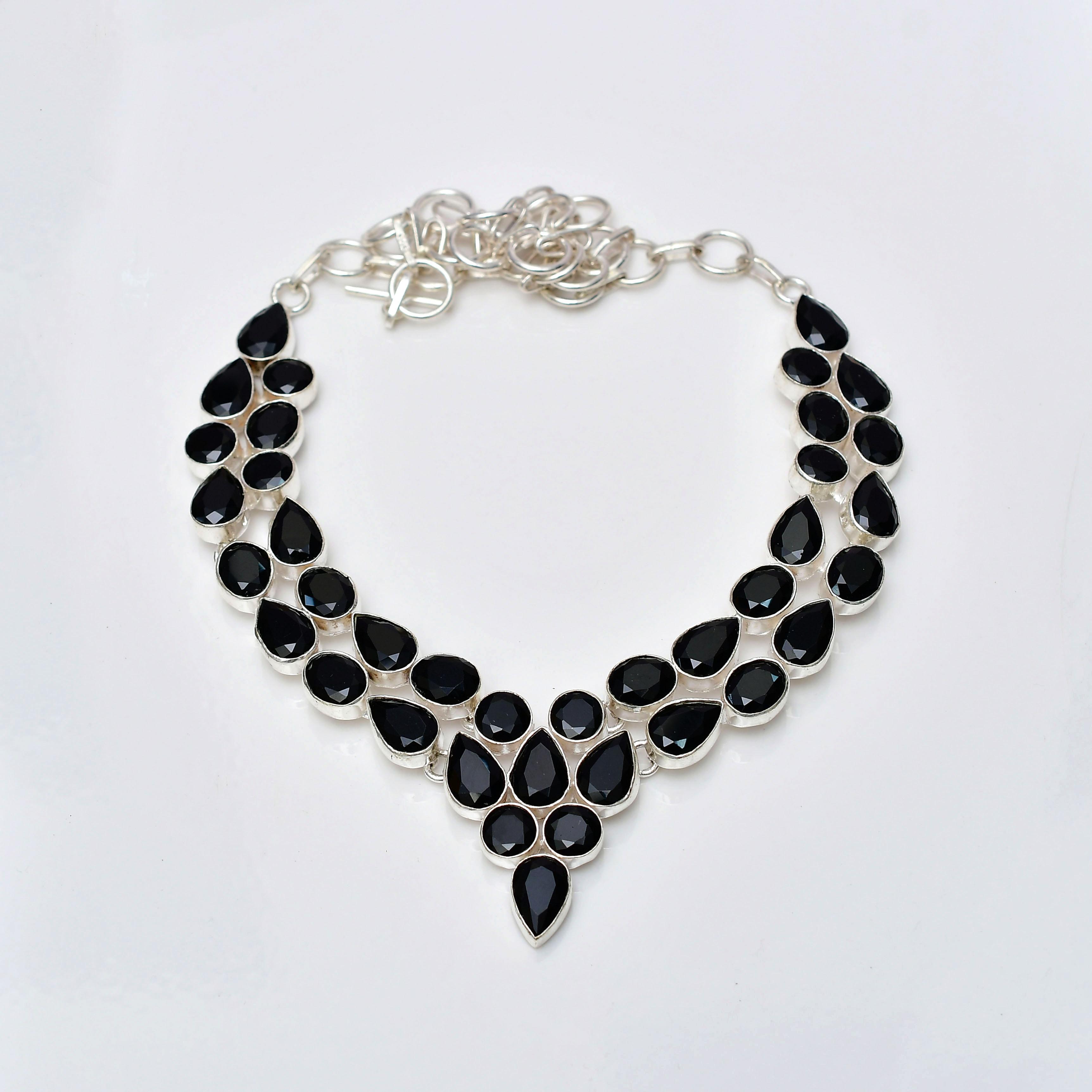 Black Spinel Gemstone Pendant: 925 Sterling Silver Handmade Multi Shape Gemstone Necklace Jewelry