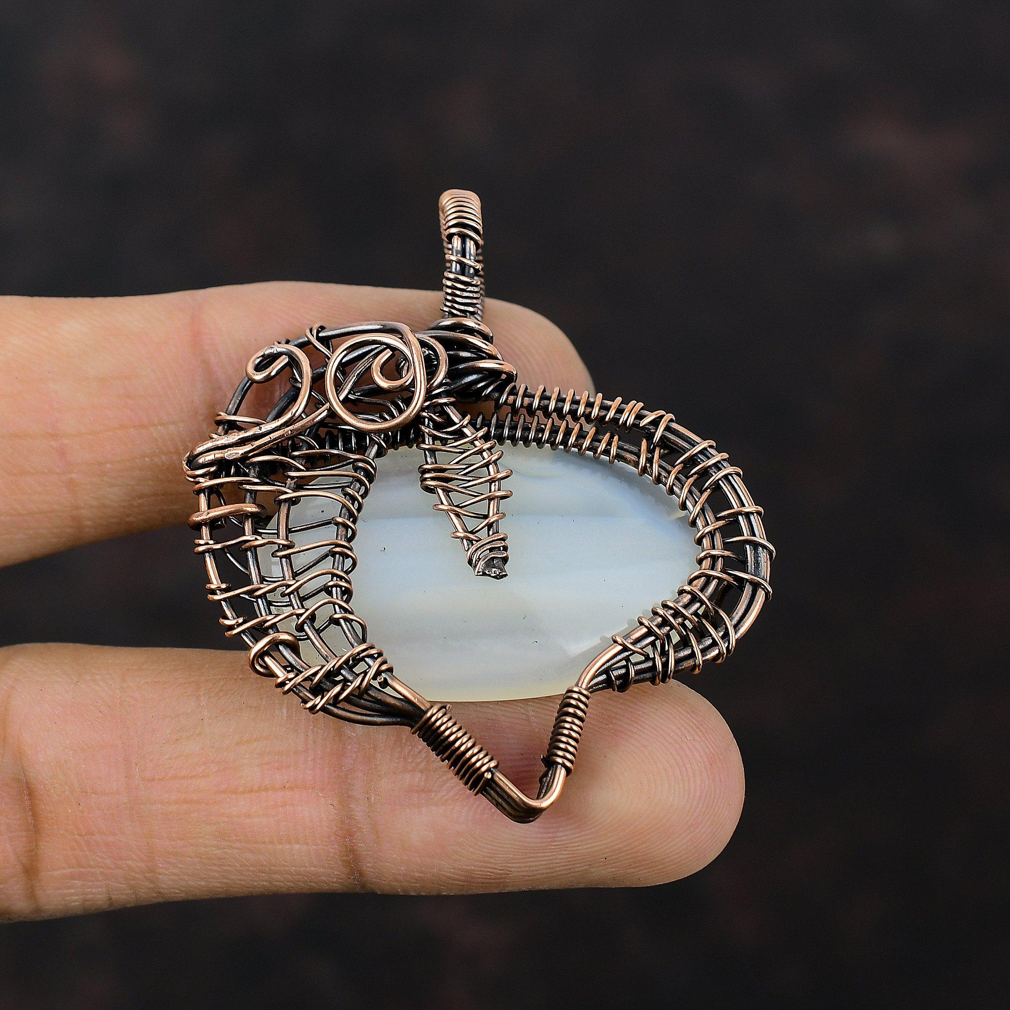 Mexican Laguna Lace Agate Pendant Copper Wire Wrapped Pendant Handmade Decent Jewelry Gemstone Pendant Copper Wire Wrap Jewelry Gift For Mom