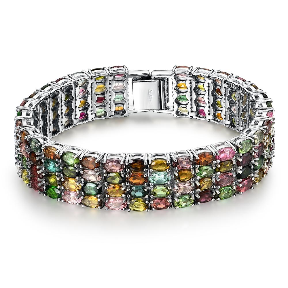 Роскошный натуральный многоцветный браслет с турмалином, стерлинговое серебро 925 пробы, модные женские ювелирные украшения, юбилей, праздничная одежда