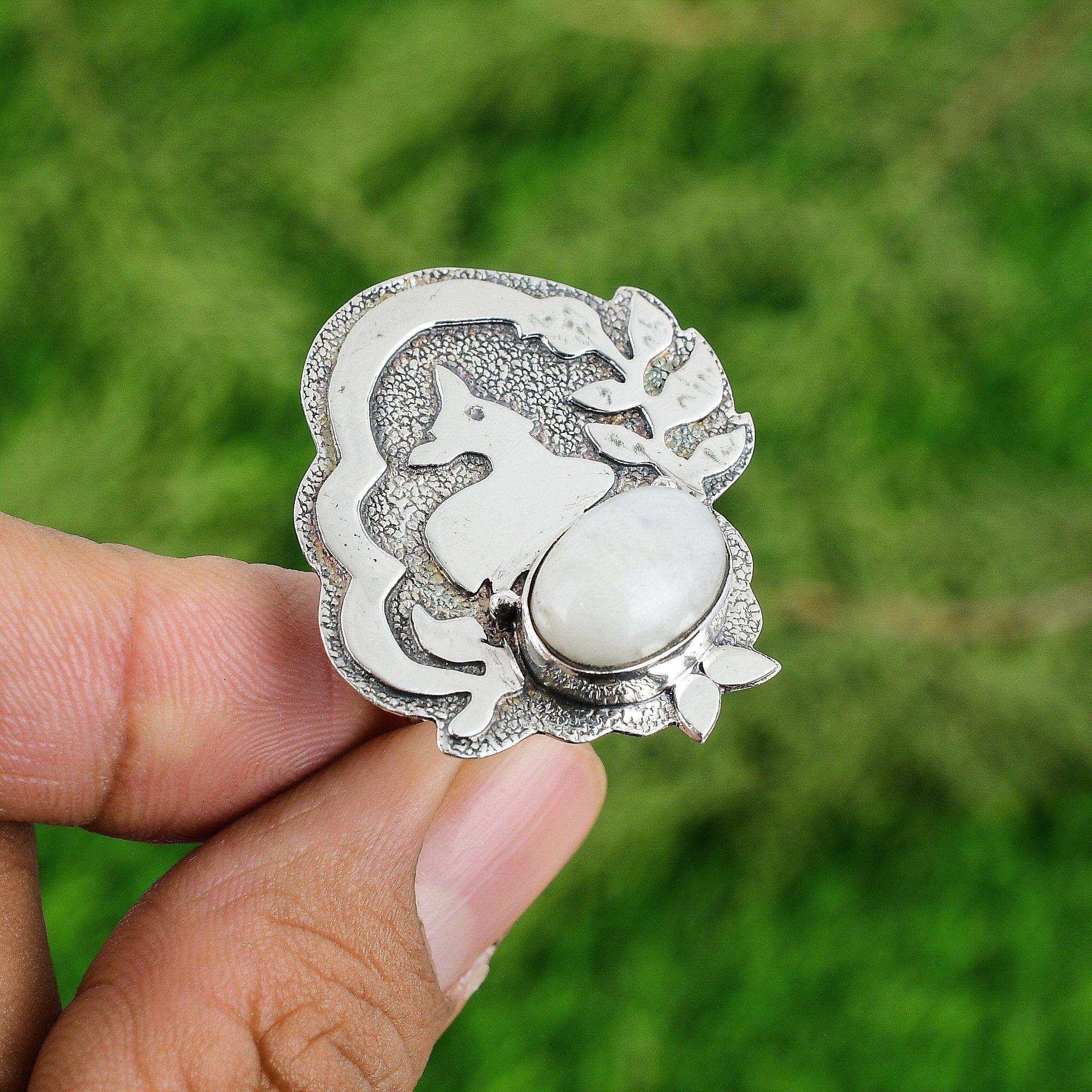 Sterling Silver Oval Rainbow Moonstone Stone Mother Boho Solitaire Ring Jewelry