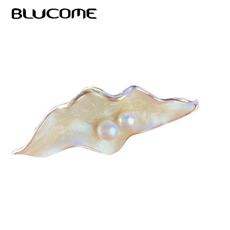 Blucome модные броши в форме океанской ракушки Sahpe для девочек, элегантные романтические бусы для хиджаба с натуральными белыми бусинами