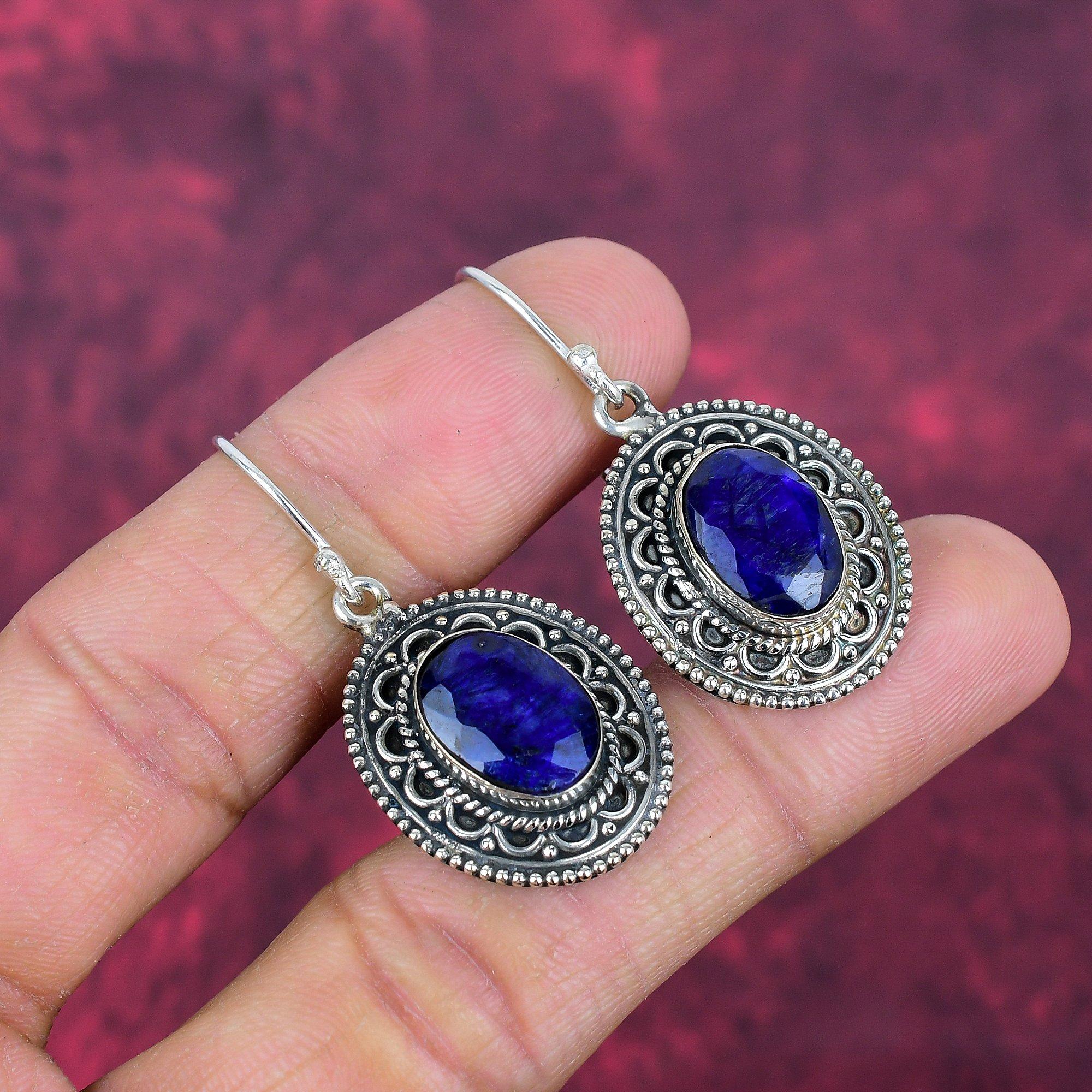 Серьги с синим сапфиром, серьги с драгоценными камнями ручной работы, серьги из цельного серебра 925 пробы, антикварные ювелирные изделия, для подарка на помолвку