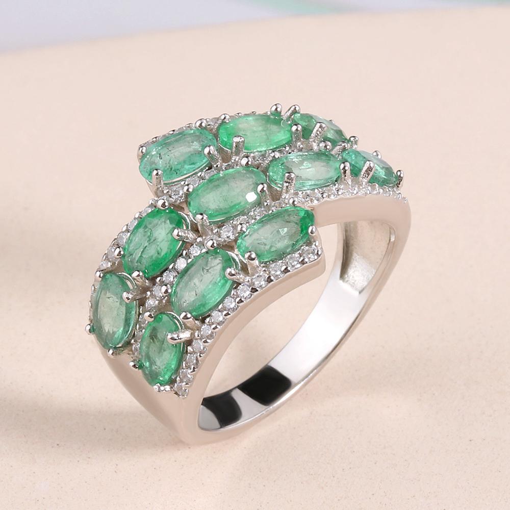 Luxury Natural Zambian Emerald Rings 925 Sterling Silver Fine Quality Green Gems Fine Jewelry for Women Anniversary Gift