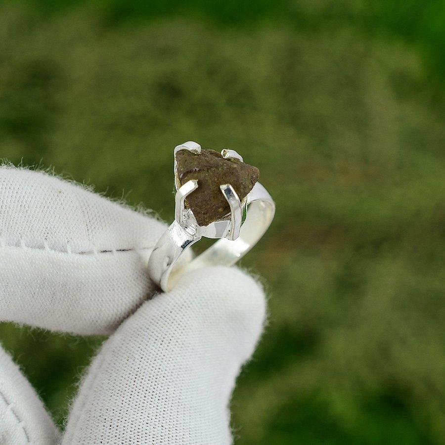 925 Sterling Silver Smoky Rough Gemstone Solitaire Artisan Ring Jewelry Size 6.5
