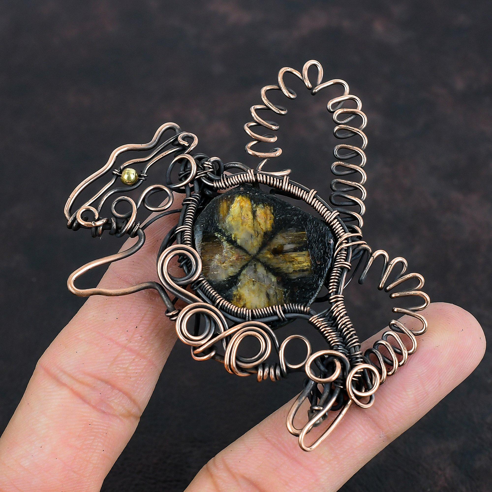 Подвеска из киастолита, обмотанная медной проволокой, подвеска из натурального драгоценного камня, ювелирное украшение, подвеска в виде кролика, подвеска ручной работы, украшения, обмотанные проволокой, подарки для жены