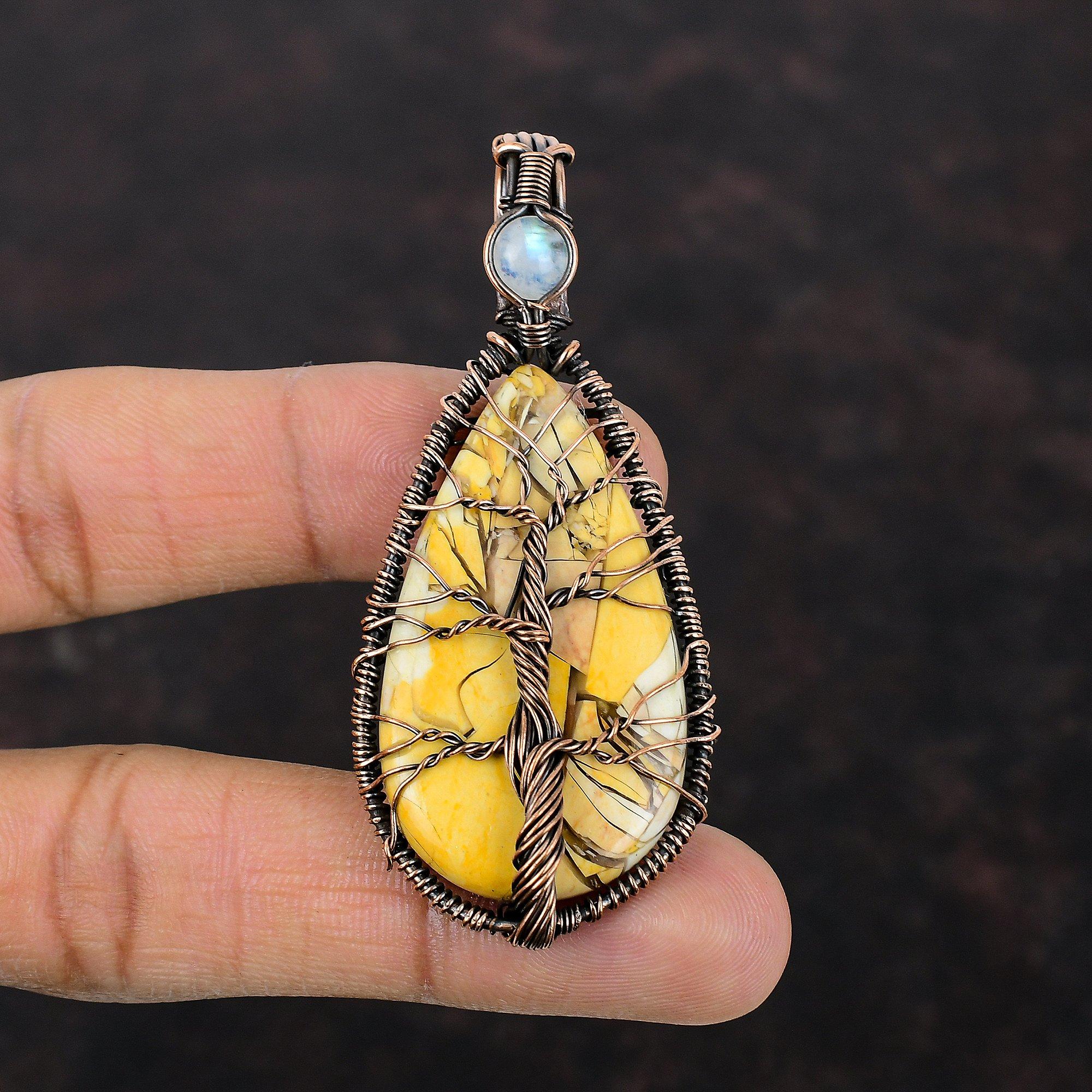 Древо жизни Подвеска из брекчированного мукаита Медная проволока Обернутая подвеска из драгоценного камня Радуга Ювелирные изделия из лунного камня Медные украшения ручной работы Подарок для мамы