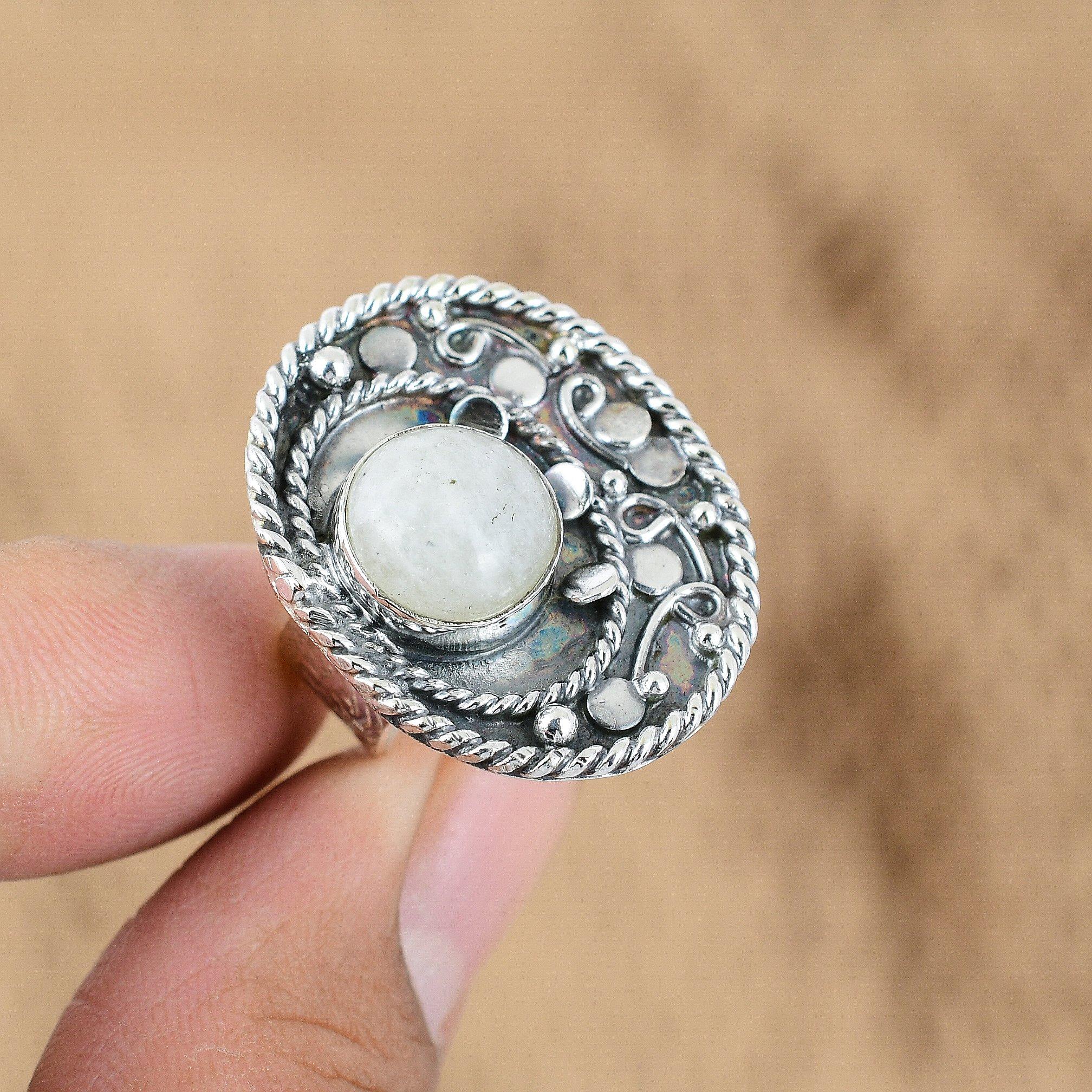 Natural Rainbow Moonstone Gemstone Promise Adjustable Ring 925 Silver For Girls