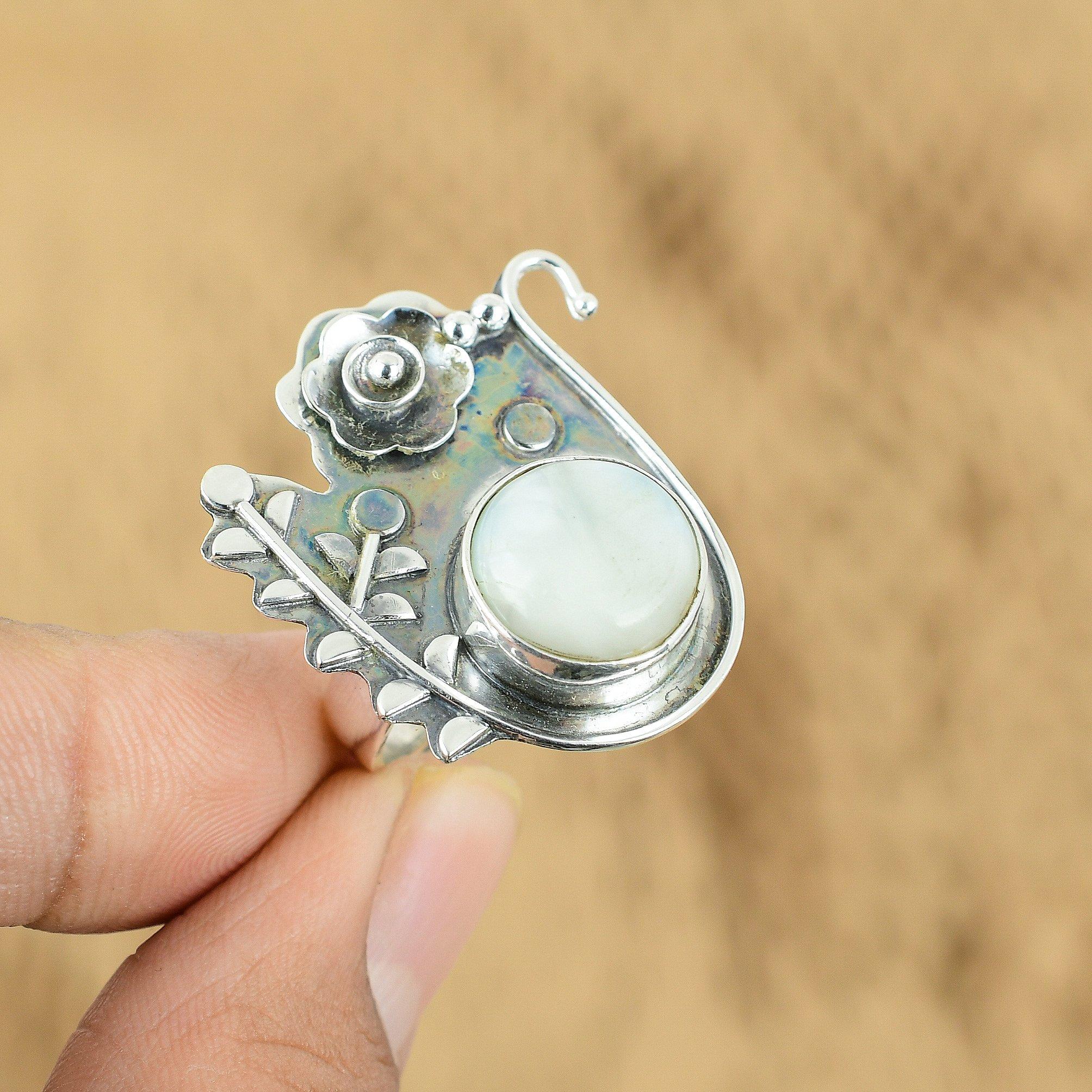 Mothers day Deal Rainbow Moonstone Stone 925 Sterling Silver Flower Promise Ring