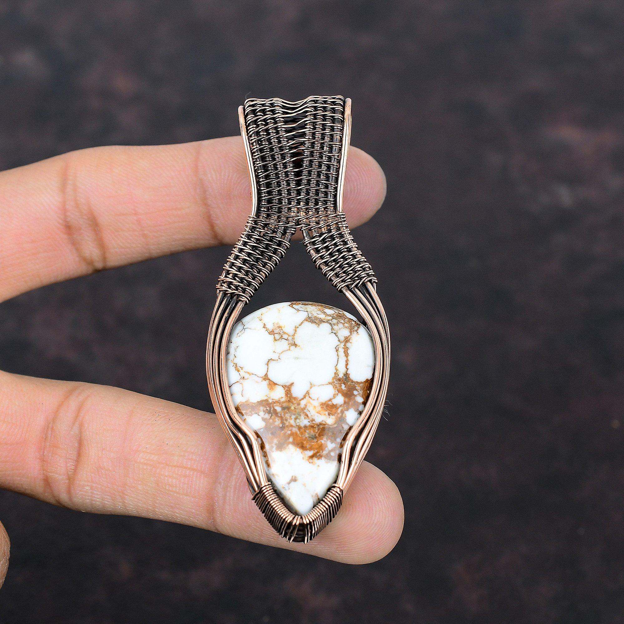 Подвеска из магнезита «Дикая лошадь», обмотанная медной проволокой, ручная работа, подарок для мамы, украшение из медной проволоки, подвеска из натурального драгоценного камня