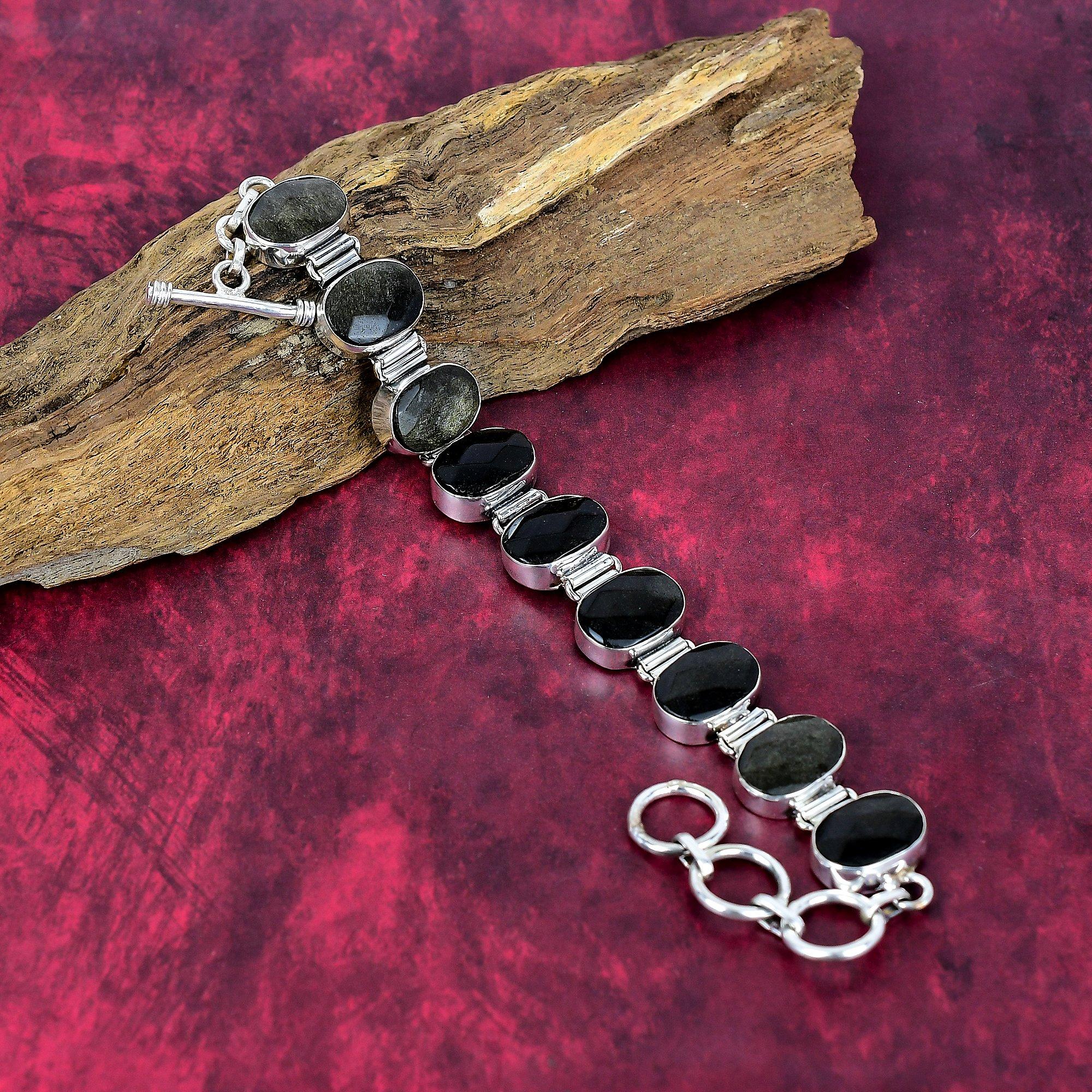 Silver Sheen Obsidian Bracelet Handmade Gemstone Jewelry, 925 Solid Sterling Silver Bracelet Unique Design Jewelry, For Women