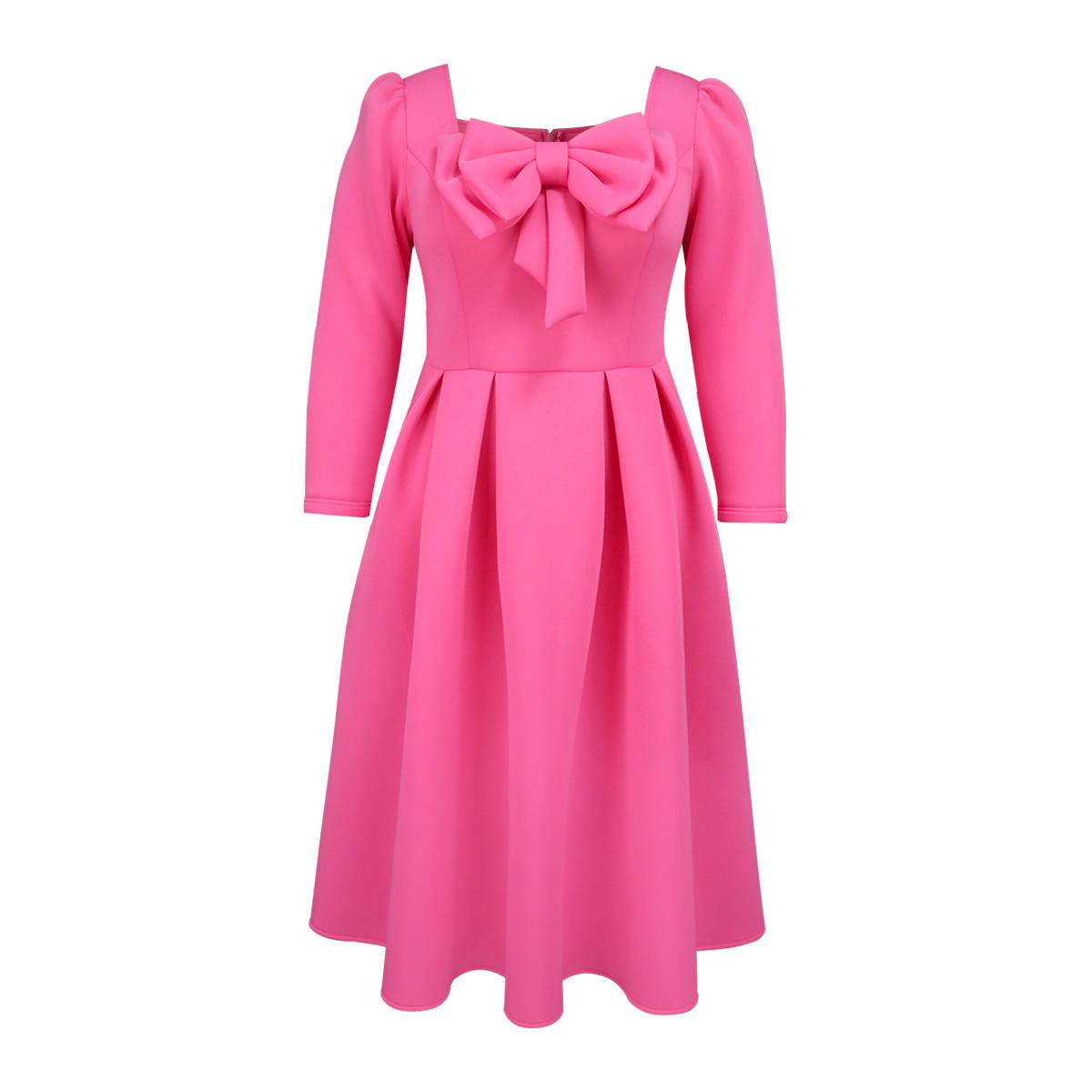 AOMEI Розовые платья А-силуэта с квадратным воротником и длинным рукавом, с милым бантом, вечерние платья на день рождения для женщин