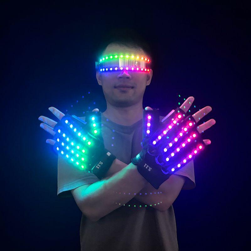 Colorful Remote-controlled Glove and Glasses Set, Multi-colored Glowing Gloves, Stage, Nightclub, Bar, KTV, Internet Celebrity, Flashing Gloves