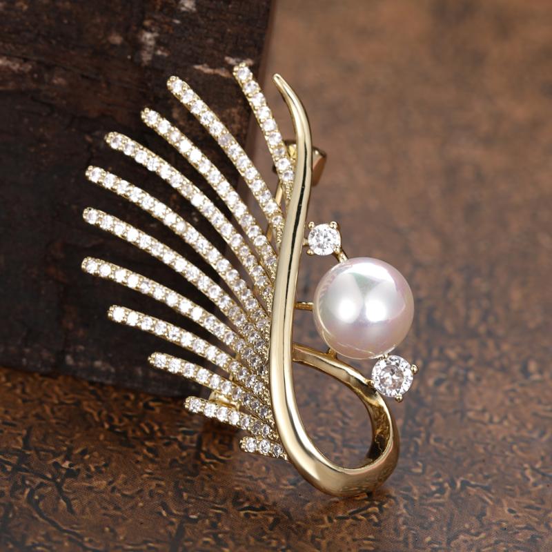 Blucome New Fashion Quality Copper Brooch Wing Shape Corsage Suit Scarf Pin for Women