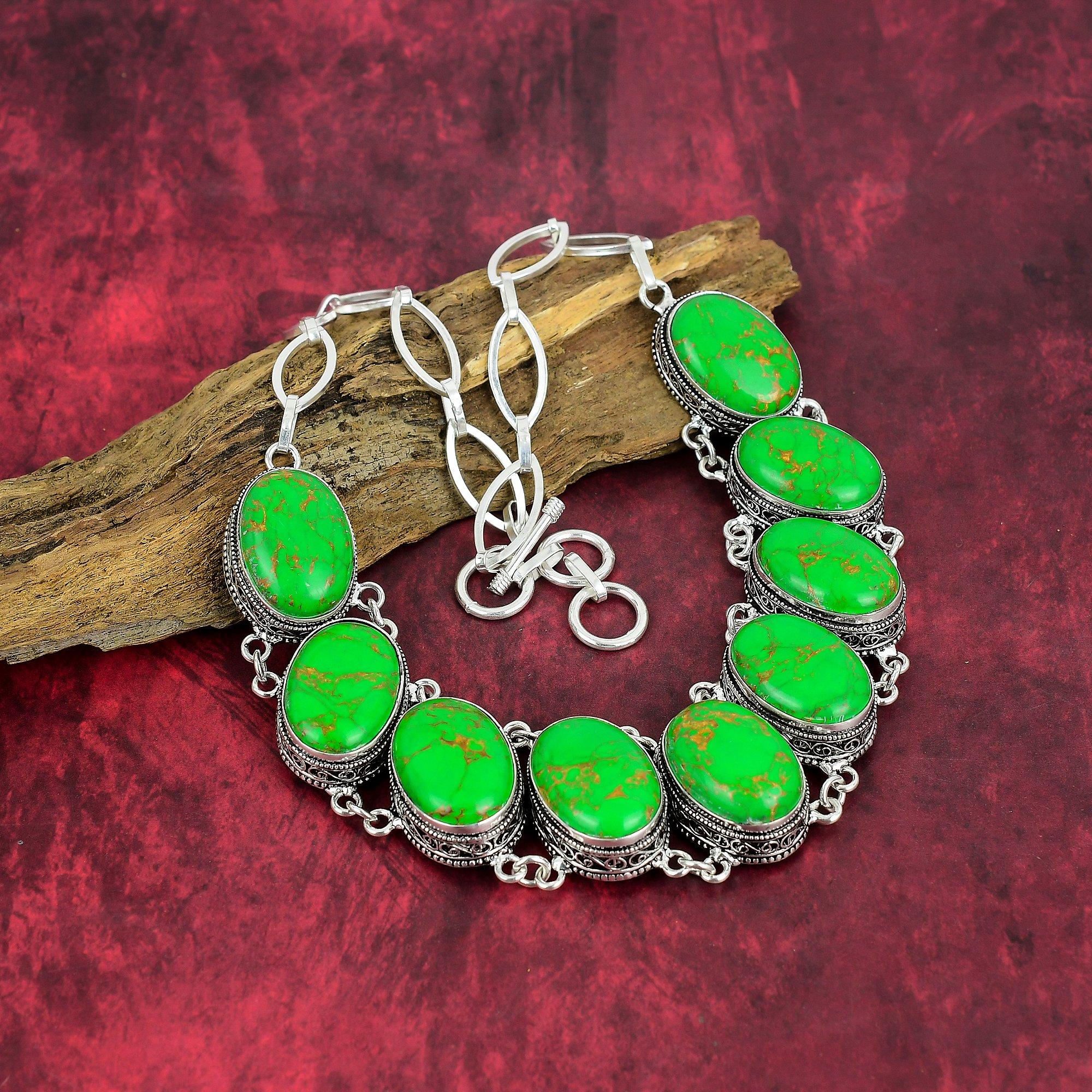 Green Copper Turquoise Necklace, 925 Sterling Silver Gemstone Jewelry, Handmade Necklace Amazing Jewelry, Gift For Her