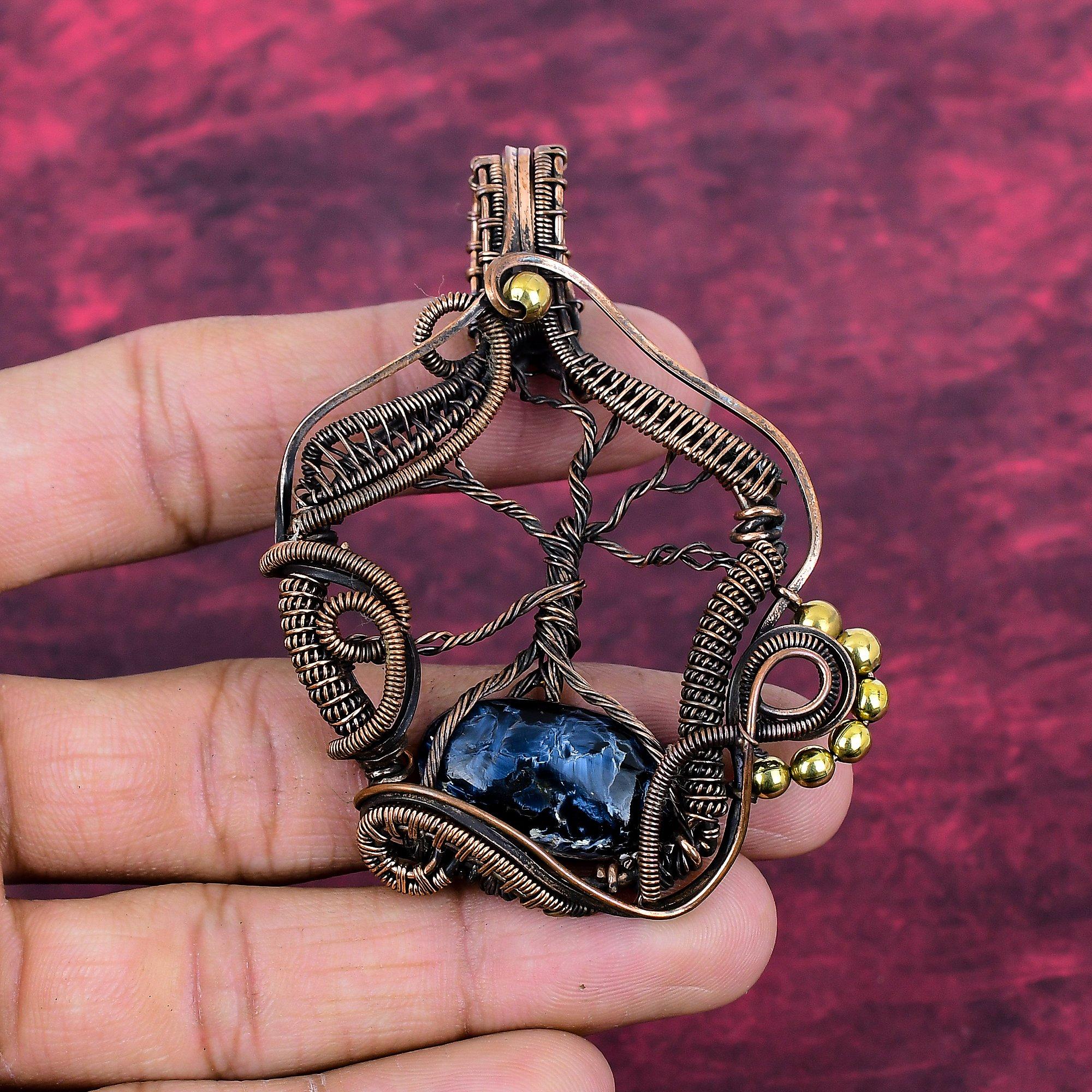 Tree Of Life Pietersite Pendant Copper Wire Wrapped Jewelry Gemstone Pendant