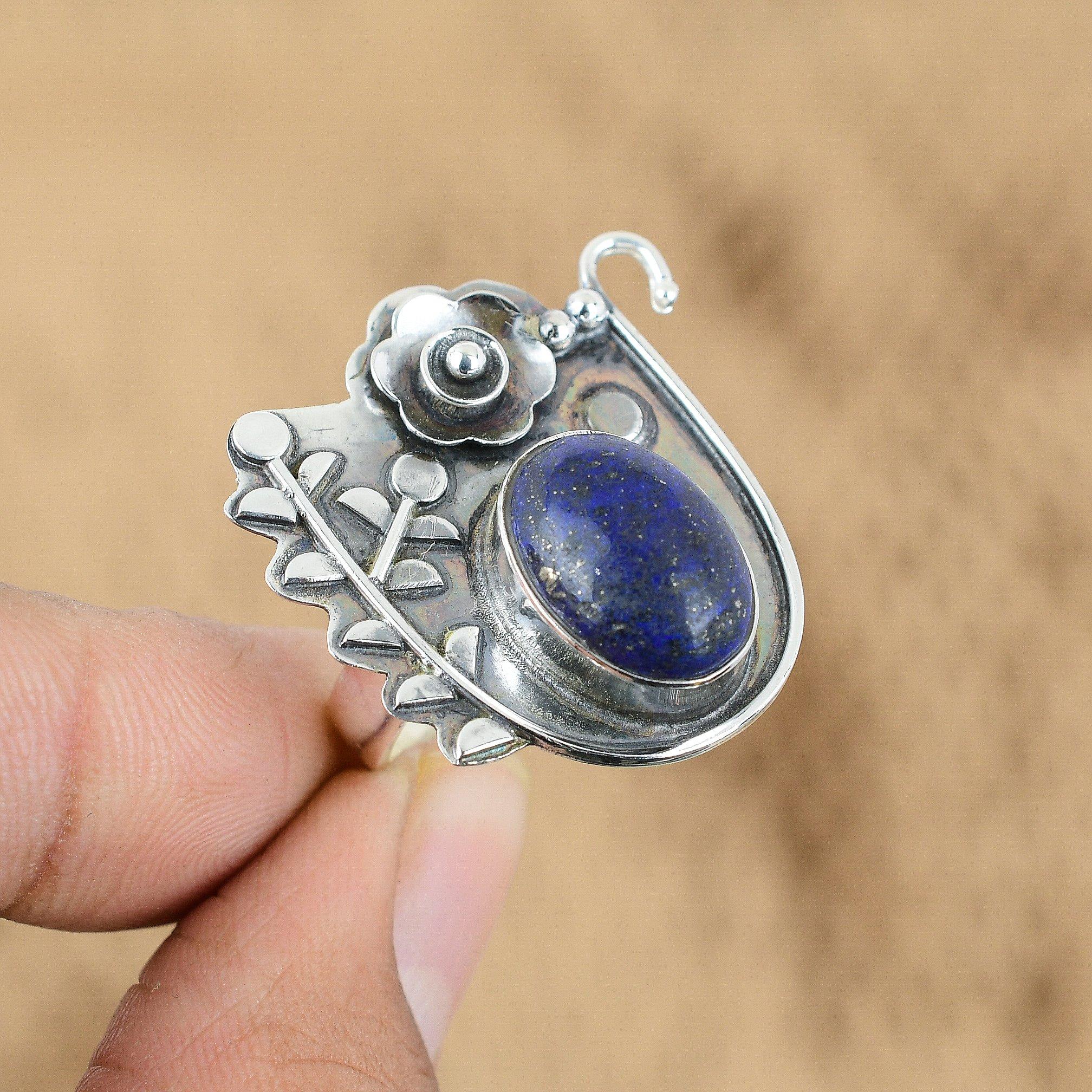 Mothers Day Sale Natural Lapis Lazuli 925 Silver Flower Statement Promise Ring