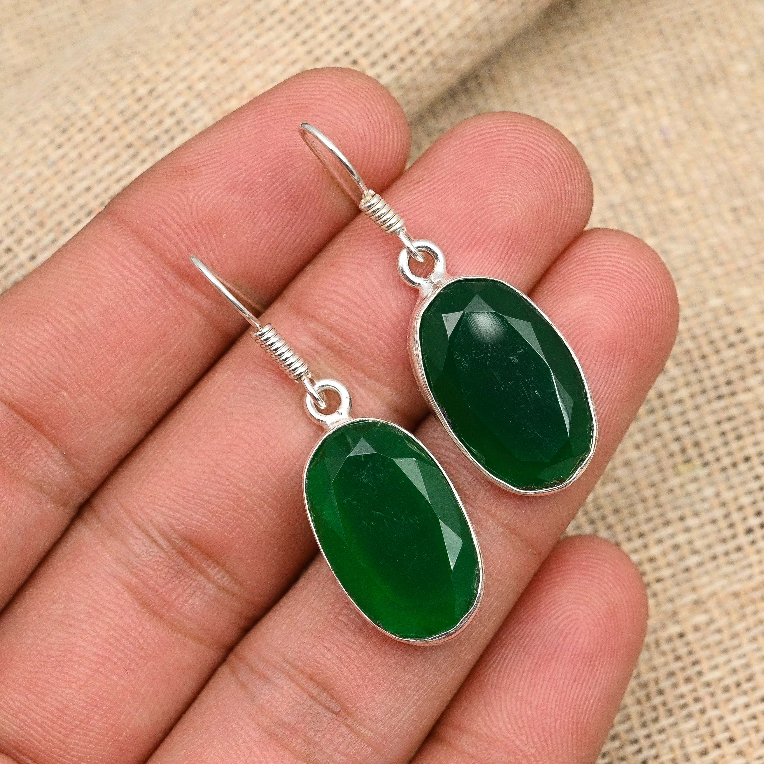 Ювелирные изделия из серебра 925 пробы с ограненным зеленым ониксом и драгоценным камнем ручной работы