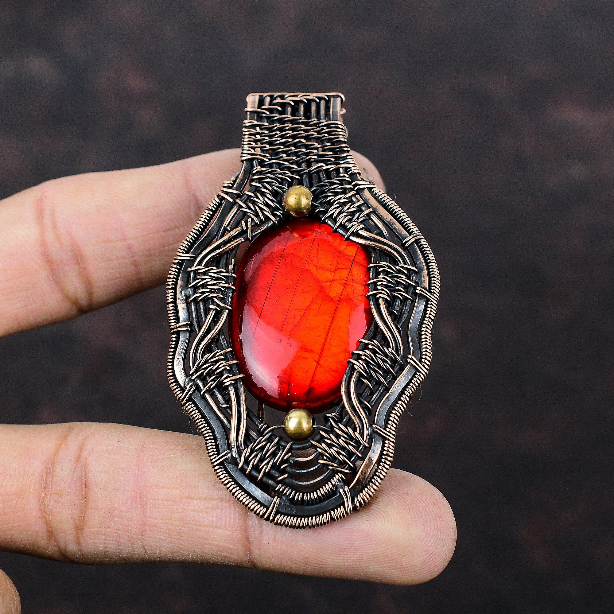 Red Fire Labradorite Pendant Copper Wire Wrapped Pendant Gemstone Jewelry Stylish Pendant Handmade Copper Wire Jewelry Special Occasion Gift