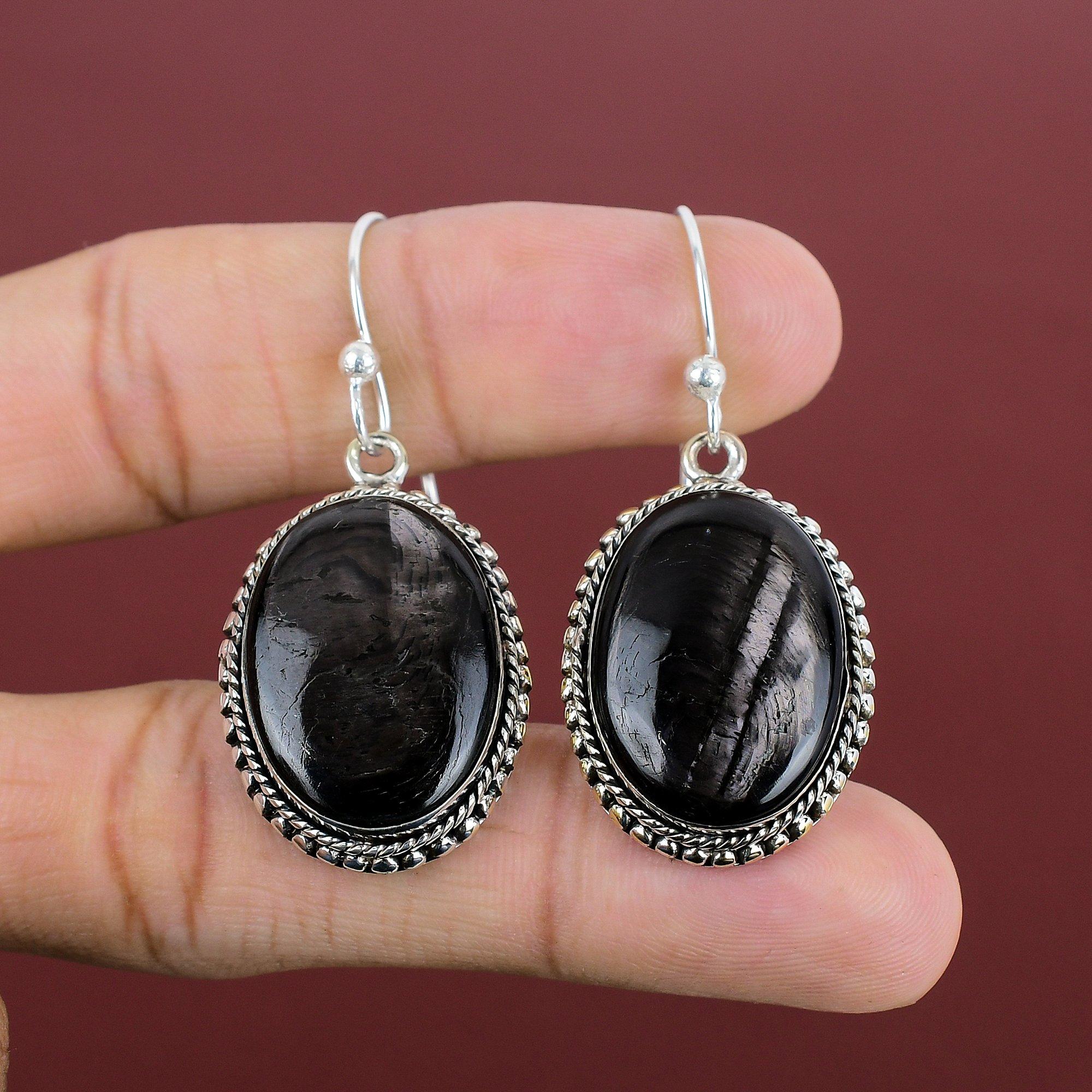 Серьги из гиперстена, настоящие драгоценные камни, винтажные серьги, серьги из стерлингового серебра 925 пробы, украшения из гиперстена, украшения ручной работы, подарки для жены