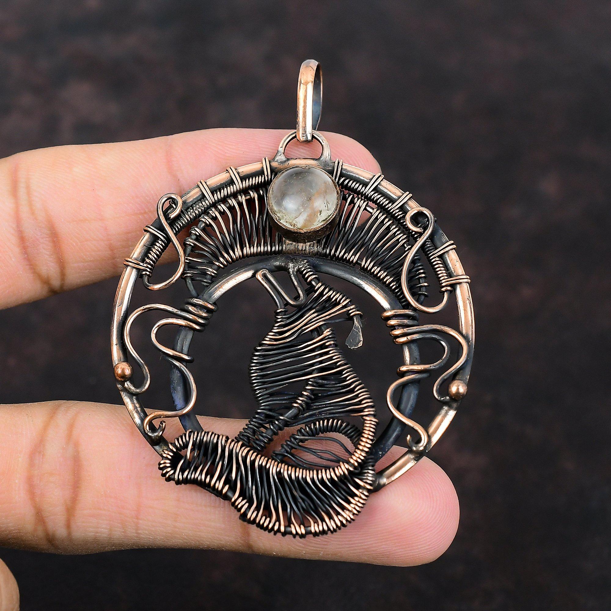 Золотой кулон с рутилом, кулон в медной проволоке, золотые ювелирные изделия с рутилом, драгоценные камни, кулон для собаки ручной работы, чудесные медные украшения, подарок для него