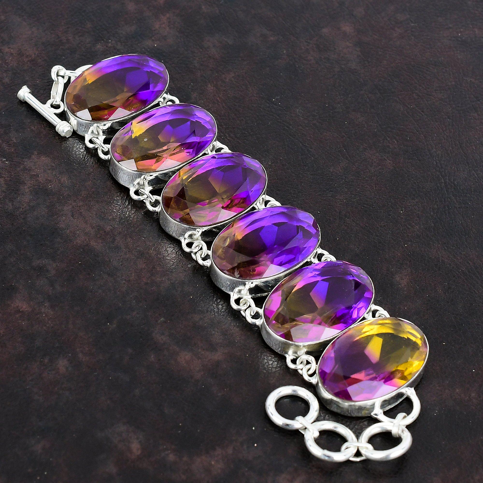 Faceted Ametrine Bracelet Handmade Gemstone Bracelet Antique Jewelry 925 Sterling Silver Bracelet Adjustable Chain Bracelet Engagement Gifts
