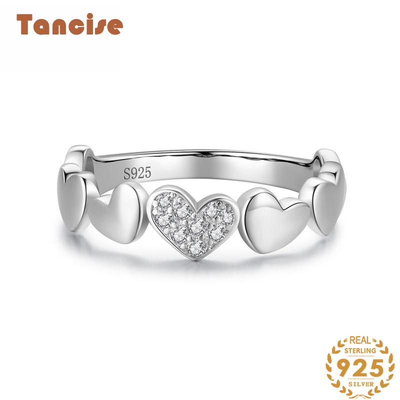 Tancise Classic 925 Sterling Silver Zircon Ring Ladies Jewelry Wedding Promise Party Gift
