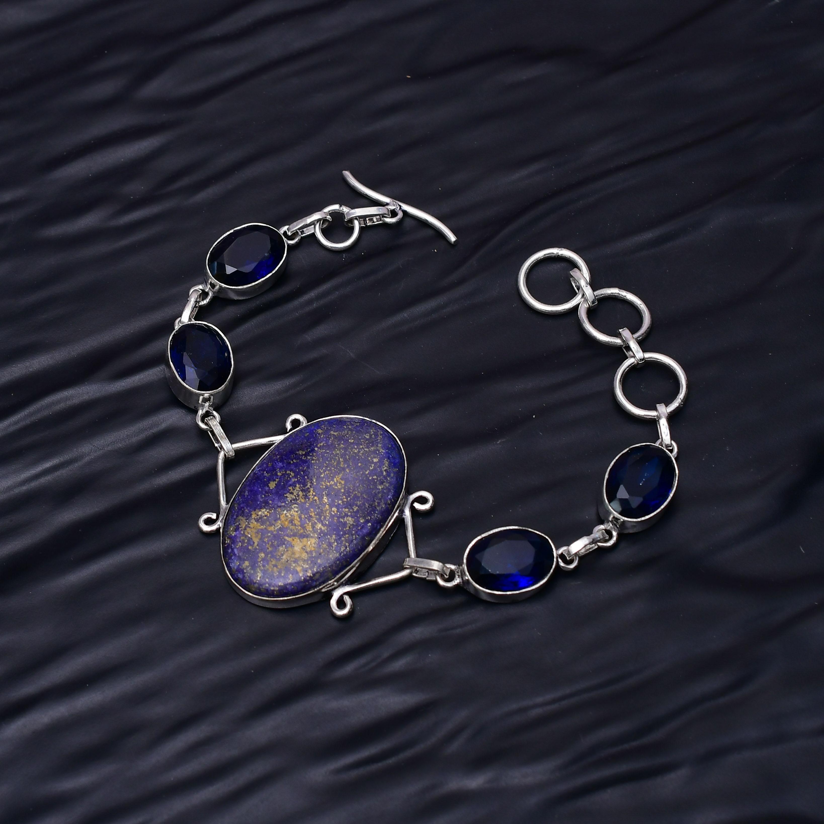Lapis lazuli Gemstone : 925 Sterling Silver Handmade Multi Gemstone Bracelet Jewelry