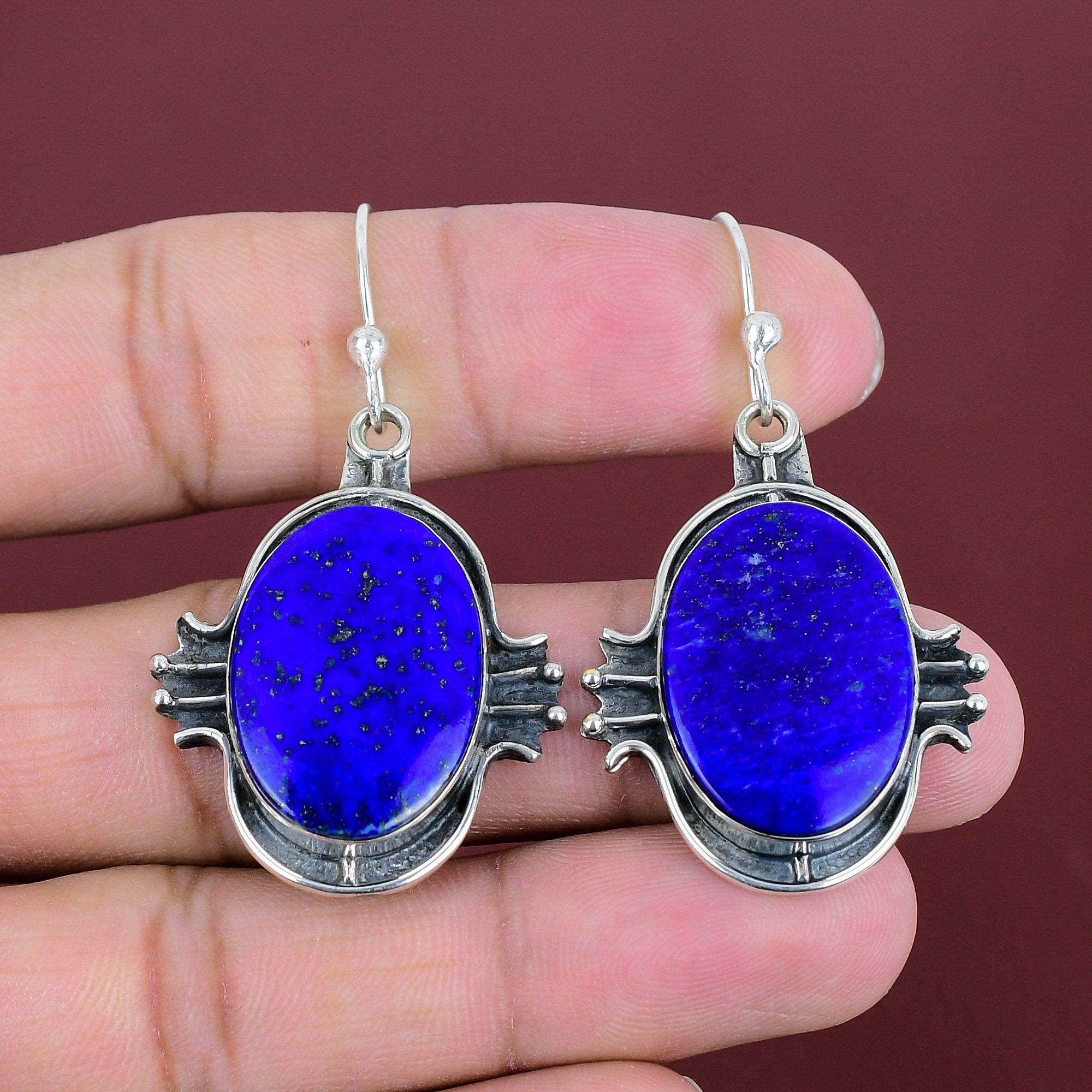 Серьги из лазурита, настоящие драгоценные камни, серьги ручной работы, серьги из стерлингового серебра 925 пробы, очень красивые висячие серьги-подвески, подарки для матери