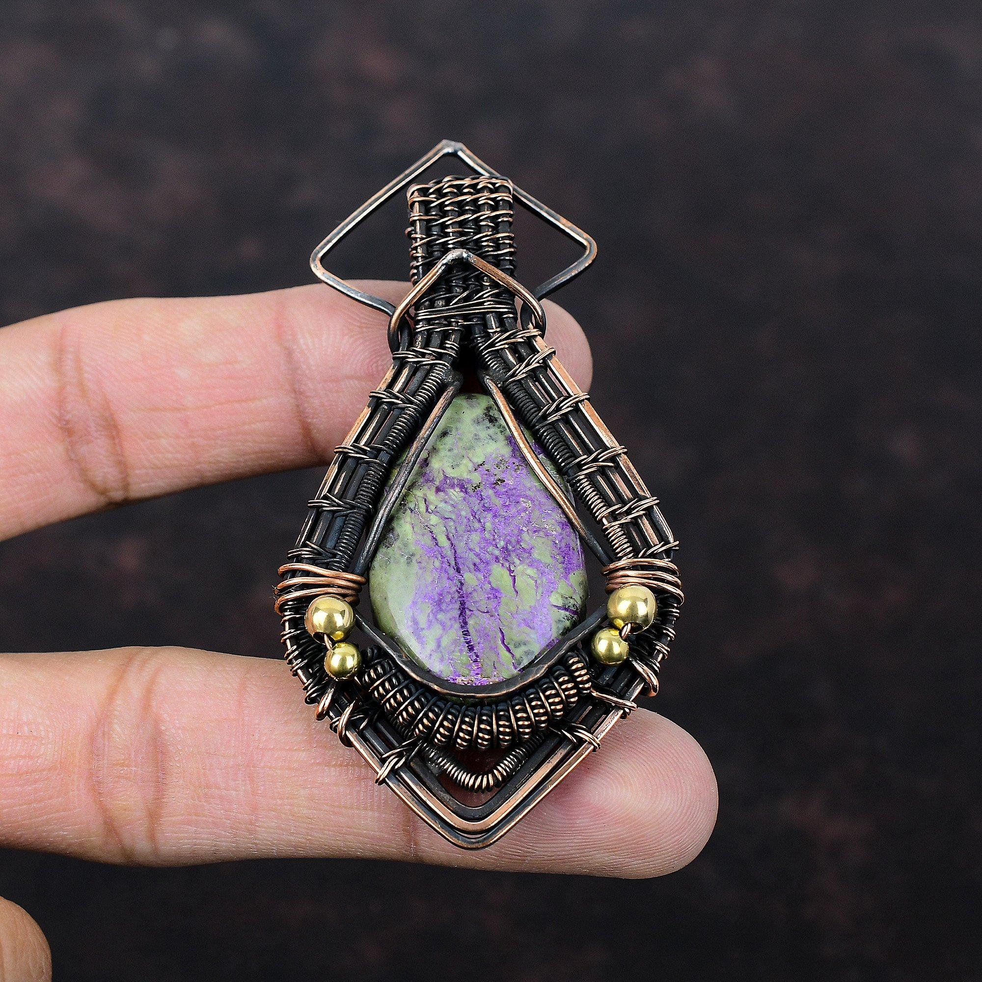 Пурпуритовый медный кулон Ювелирные изделия из медной проволоки Кулон ручной работы Кулон из проволочной обмотки Ювелирные изделия из настоящего драгоценного камня Подарок для мамы Уникальный кулон