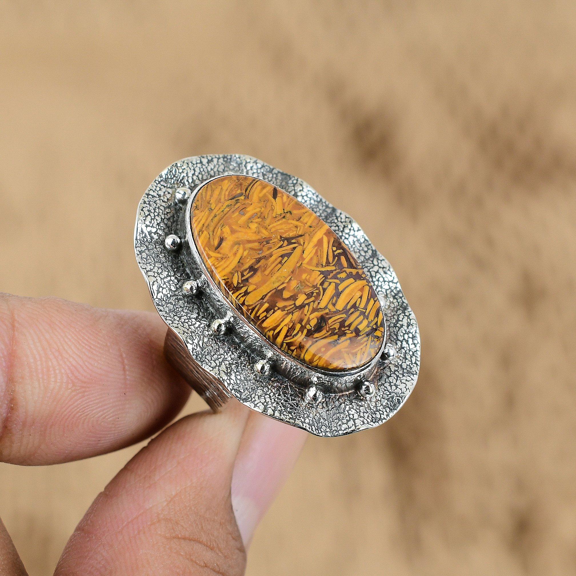 Подарок на день рождения для нее Натуральный мариамский яшма Кольцо-обещание Размер 8.25 Серебро 925 пробы