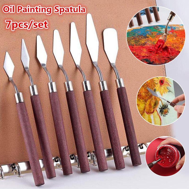 Art Spatula Soft Paint Spatula Oil Painting Spatula Wooden Handle Palette Knife Set Gouache Painting Spatula