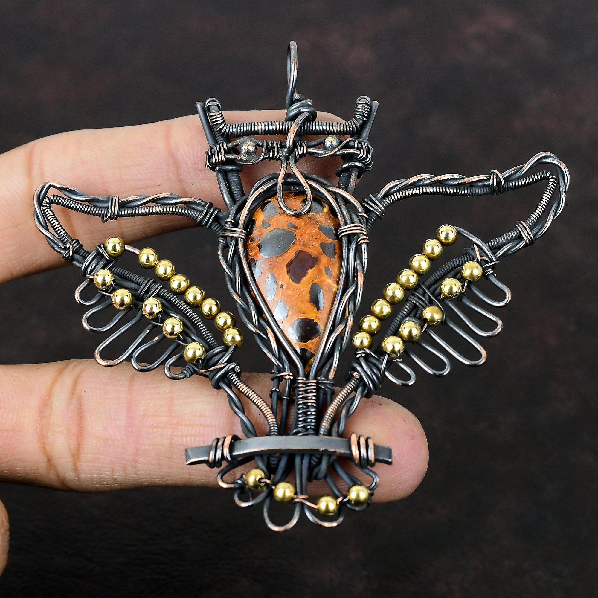 Подвеска из боксита, подвеска из медной проволоки, ювелирное изделие в виде совы, подвеска из драгоценных камней ручной работы, дизайнерские украшения из меди, подарок на годовщину, стильные подвески