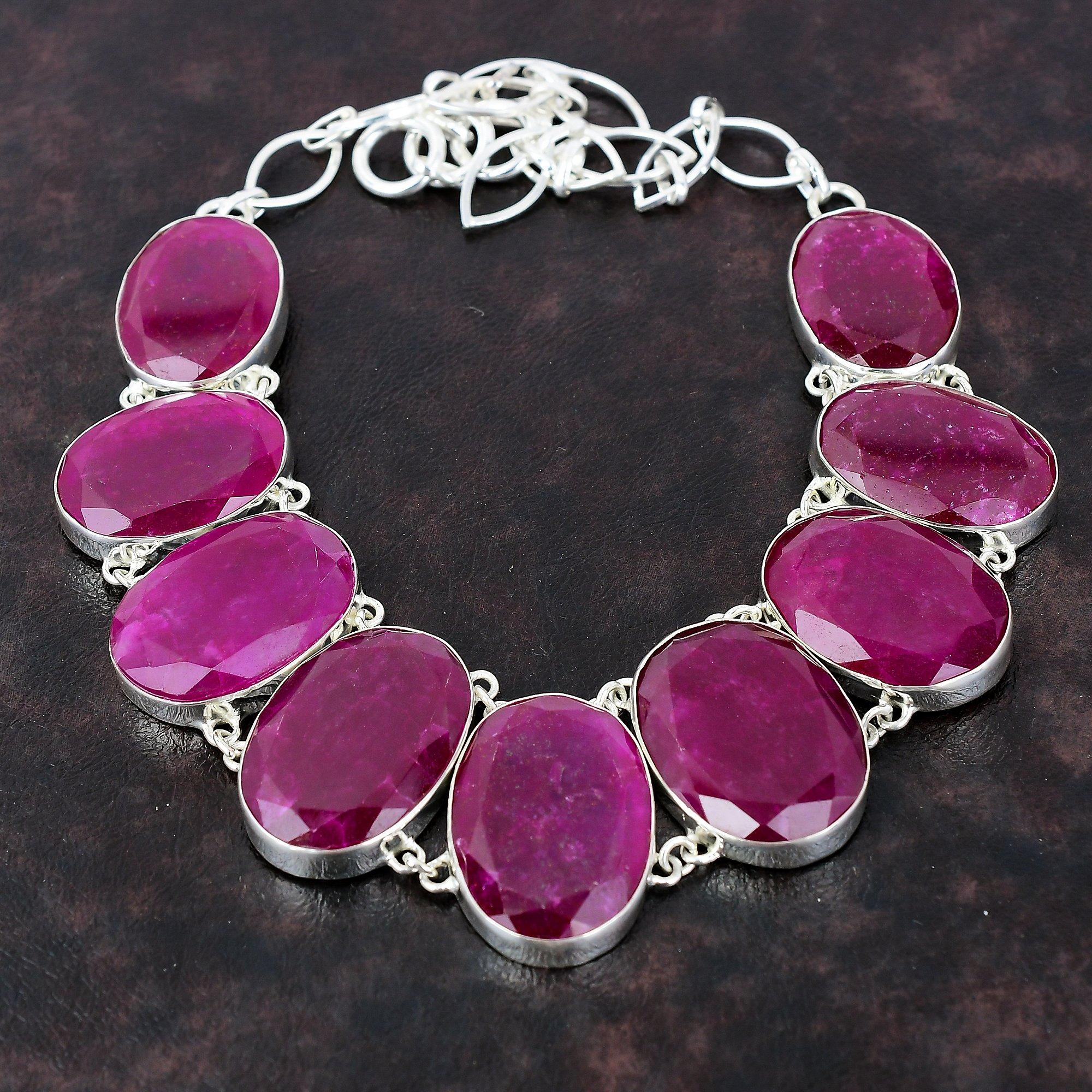 Ожерелье из граненого кашмирского рубина, ожерелье из стерлингового серебра 925 пробы, регулируемое ожерелье-цепочка, ювелирное изделие ручной работы из драгоценных камней, подарок для нее, стильное ожерелье