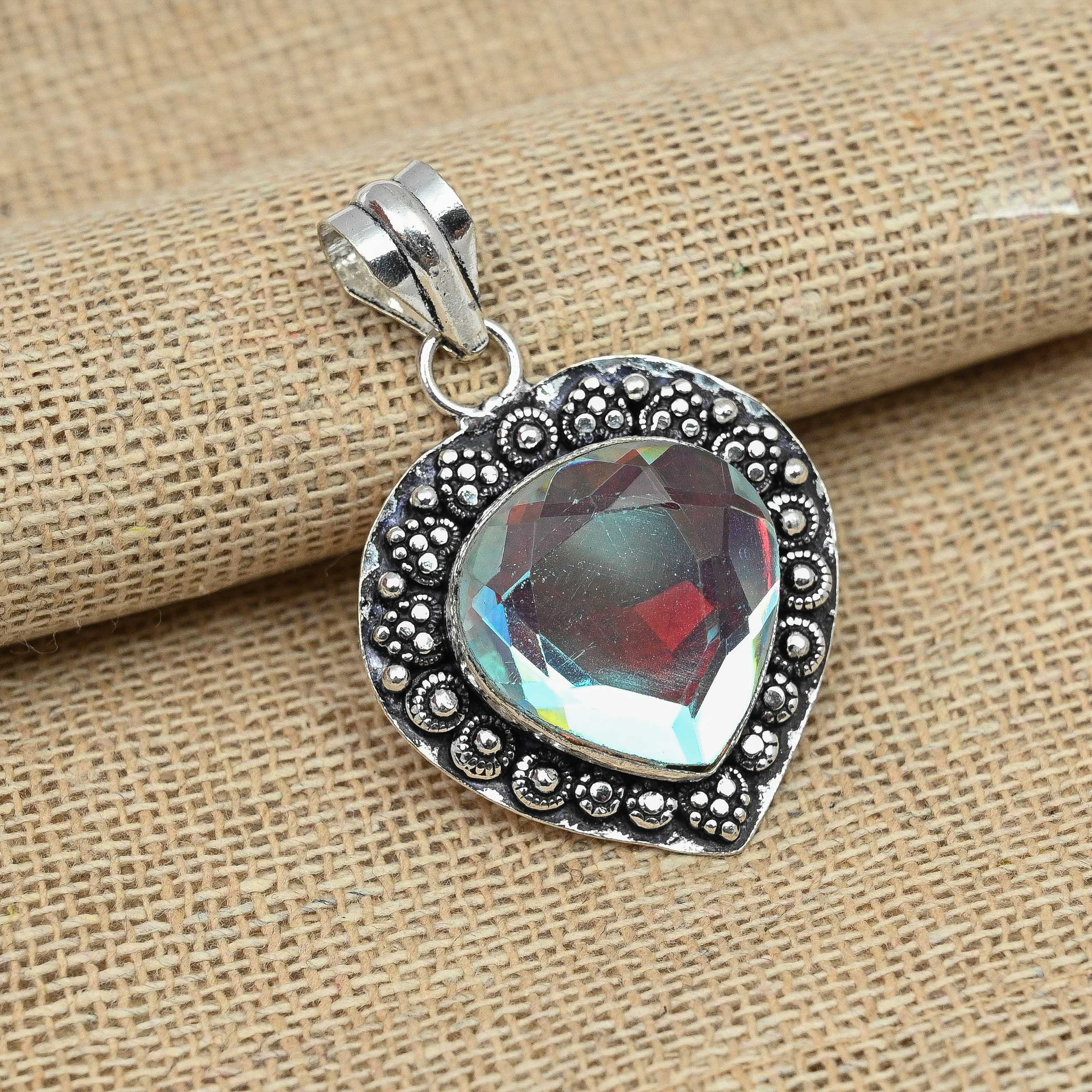 Mistic Topaz Gemstone 925 Sterling Silver Handmade Women Pendant Jewelry