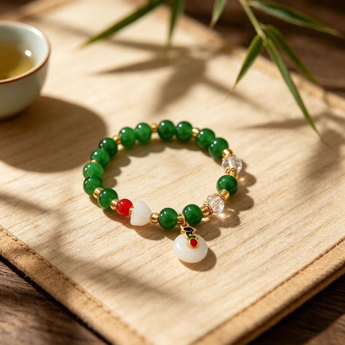 New Green Pendant Ruyi Peace Buckle Bracelet Temperament Student Hand Accessories Chinese Style Ancient Charm Ethnic Style Wristband