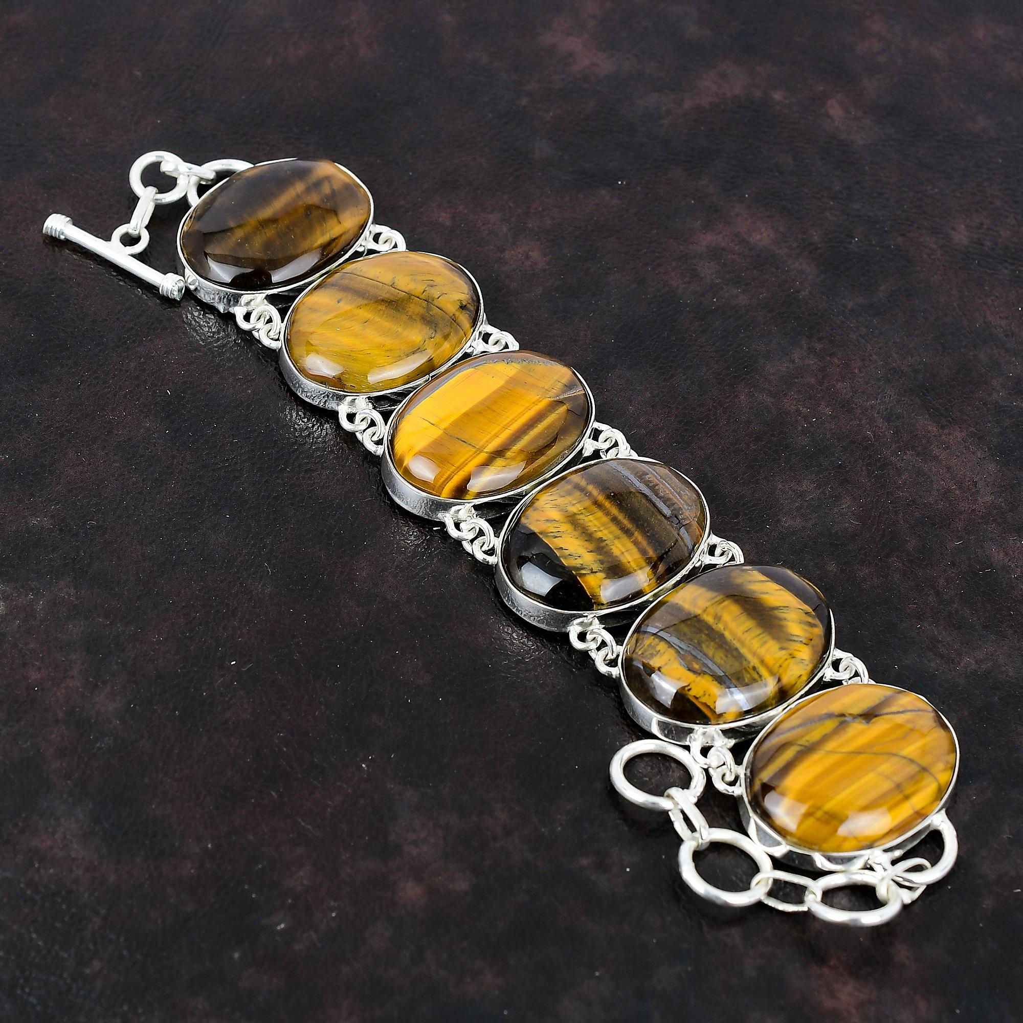 Браслет «Тигровый глаз» Ювелирные изделия из камня ручной работы Браслет из стерлингового серебра 925 пробы Уникальные ювелирные изделия из драгоценных камней Регулируемый браслет-цепочка Подарок для нее