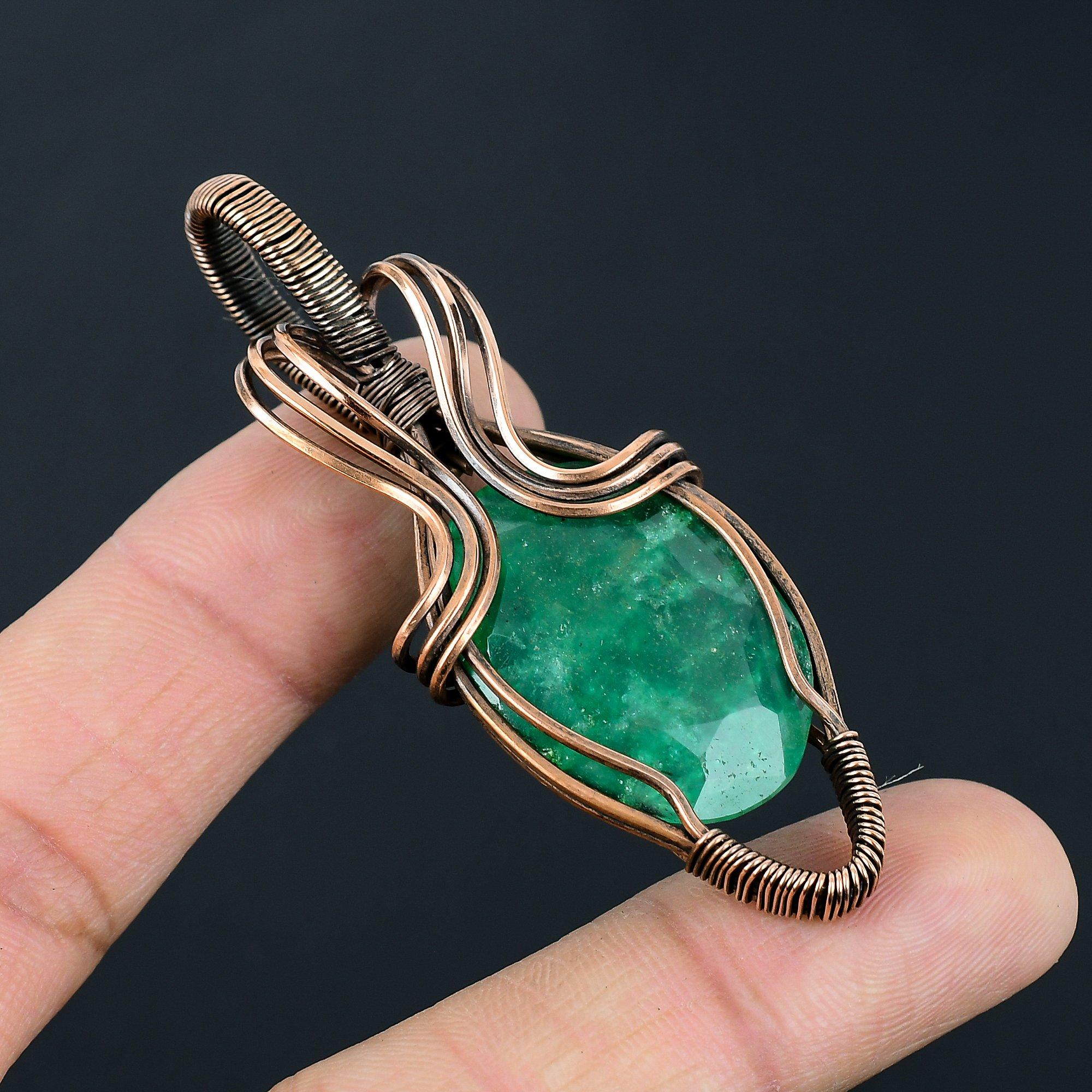 Изумрудный драгоценный камень ручной работы из чистой медной проволоки, подвеска для ювелирных изделий для мемориала