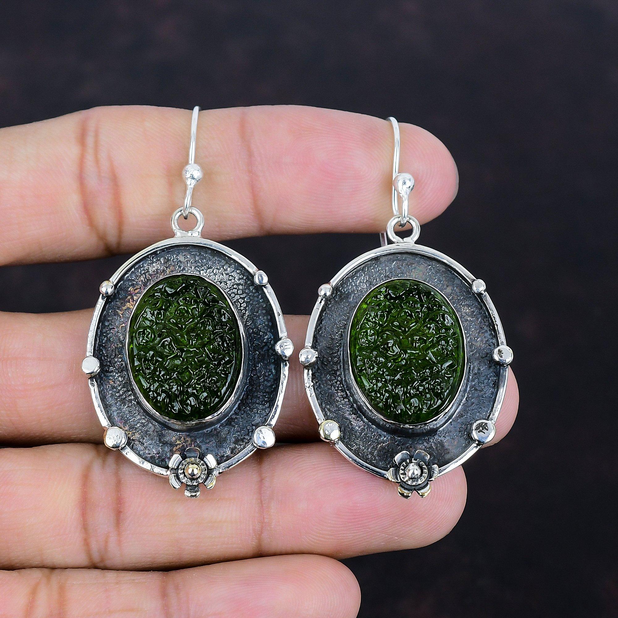 Серьги из молдавита, настоящие серьги из драгоценных камней, серьги из стерлингового серебра 925 пробы, потрясающие ювелирные изделия, серьги ручной работы, подарки для нее, уникальные стильные украшения