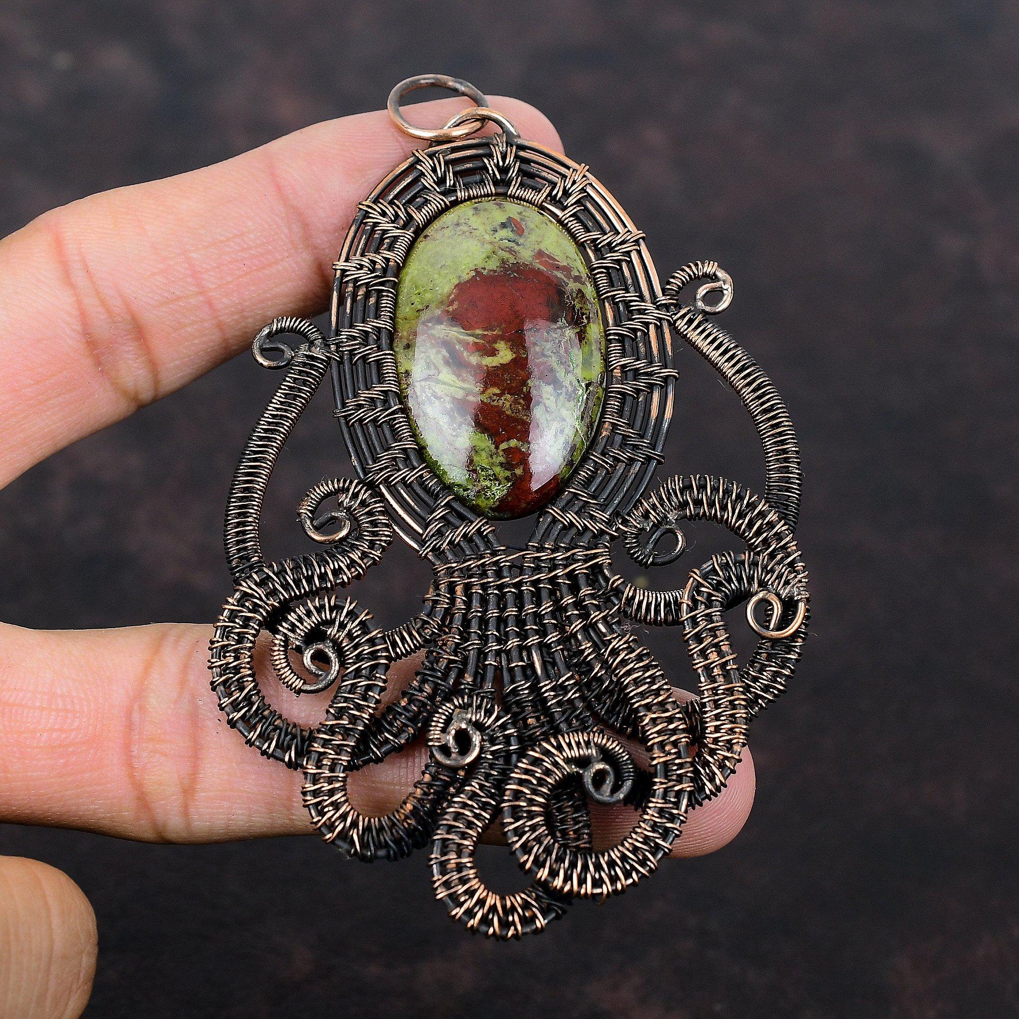 Dragon Bloodstone Pendant Copper Wire Wrapped Gemstone Pendant Handmade Copper Jewelry Octopus Pendant Wire Wrapped Jewelry Pendant For Gift