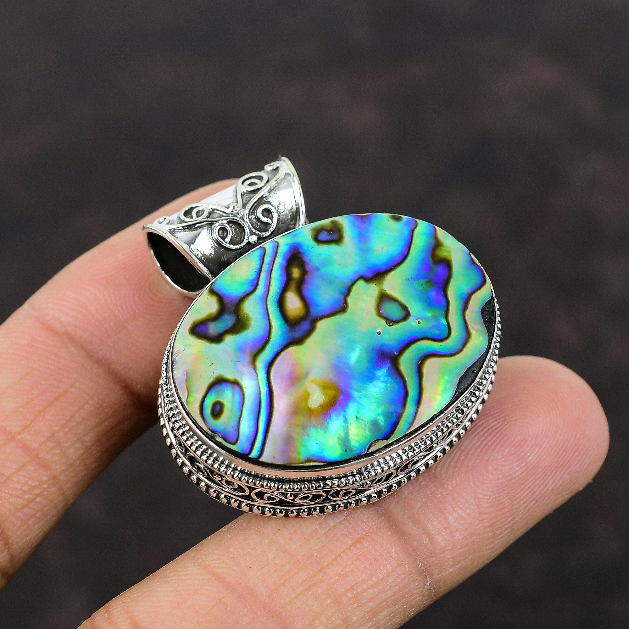 Abalone Shell Pendant Real Gemstone Pendant 925 Sterling Silver Pendant Vintage Pendant Abalone Shell Jewelry Handmade Birthstone Pendant