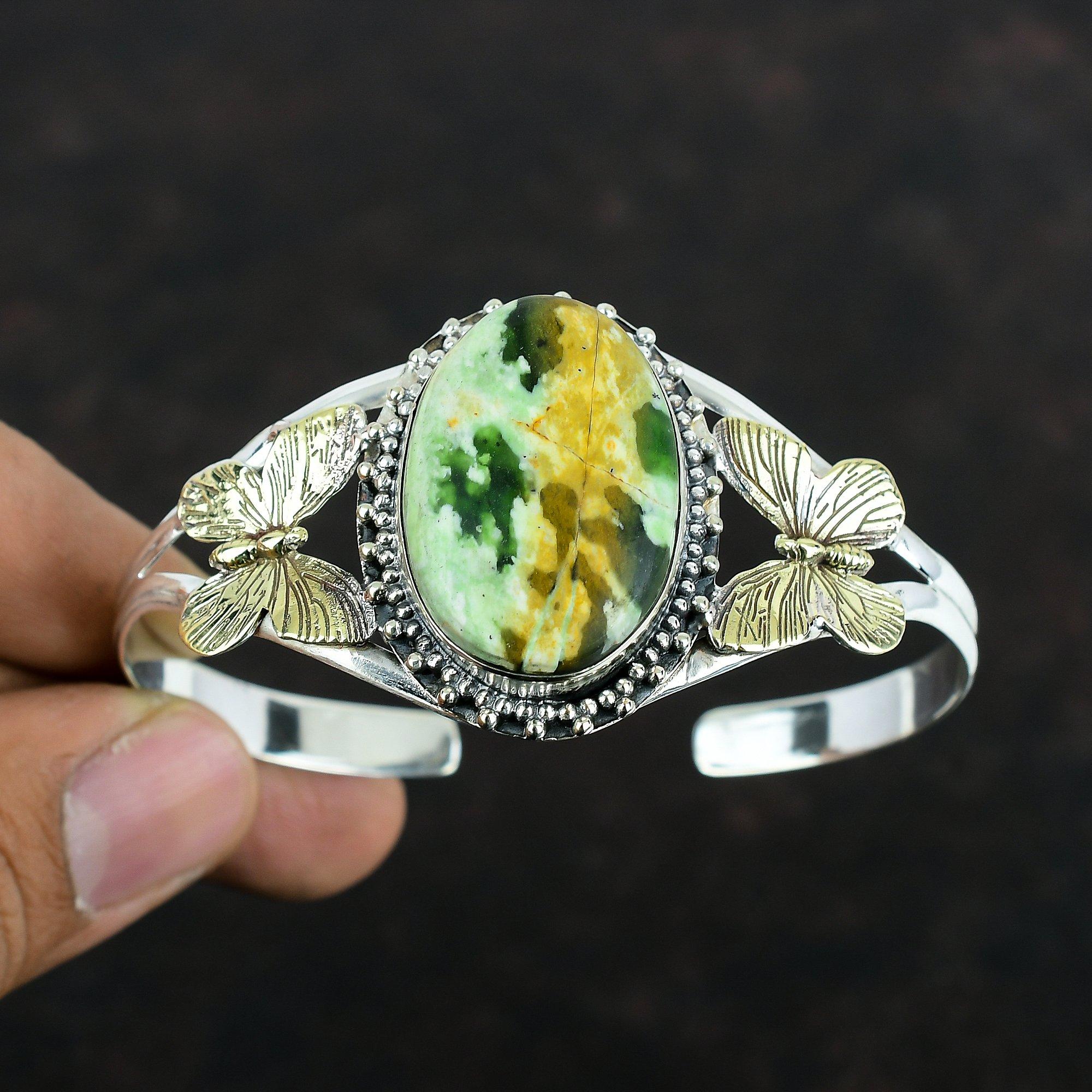 Браслет-манжета из австралийского хрома и халцедона с настоящим драгоценным камнем, браслет-манжета из стерлингового серебра 925 пробы, позолоченный браслет-манжета в виде бабочки 18 карат, регулируемый браслет