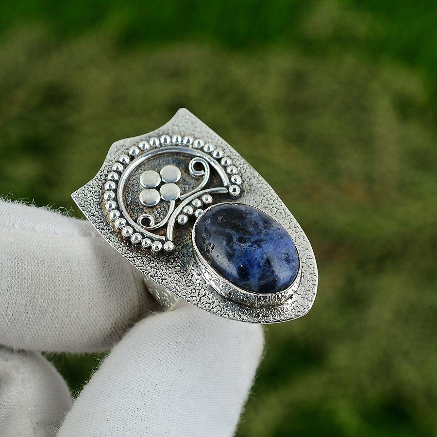 Friendship Day Sale 925 Silver Sodalite Gemstone Artisan Statement Bezel Ring