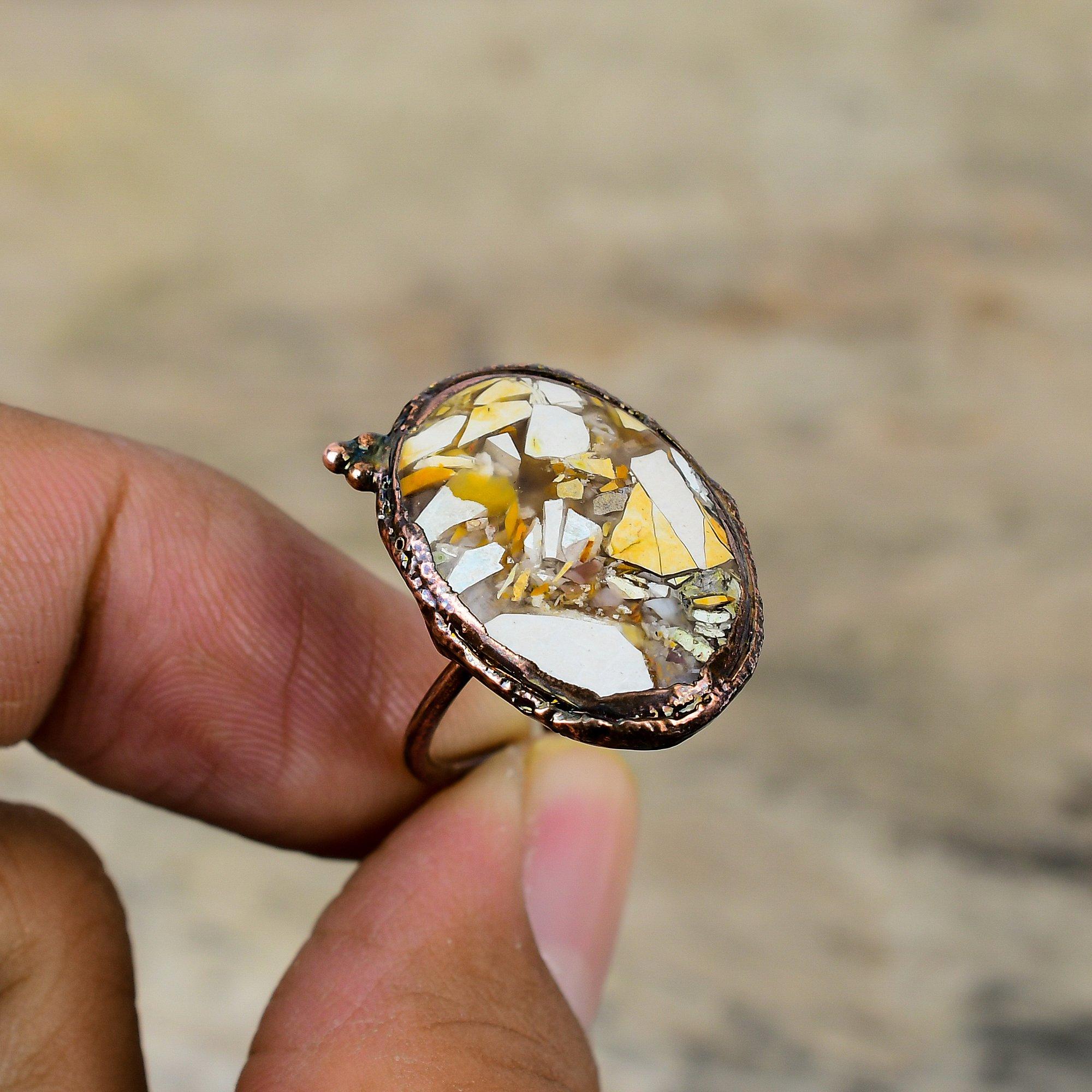 Кольцо из брекчиево-мукаита, медное кольцо, полученное электроформованием, регулируемые кольца, кольцо ручной работы с драгоценным камнем, очень красивое ювелирное изделие, полученное электроформованием, подарок на помолвку