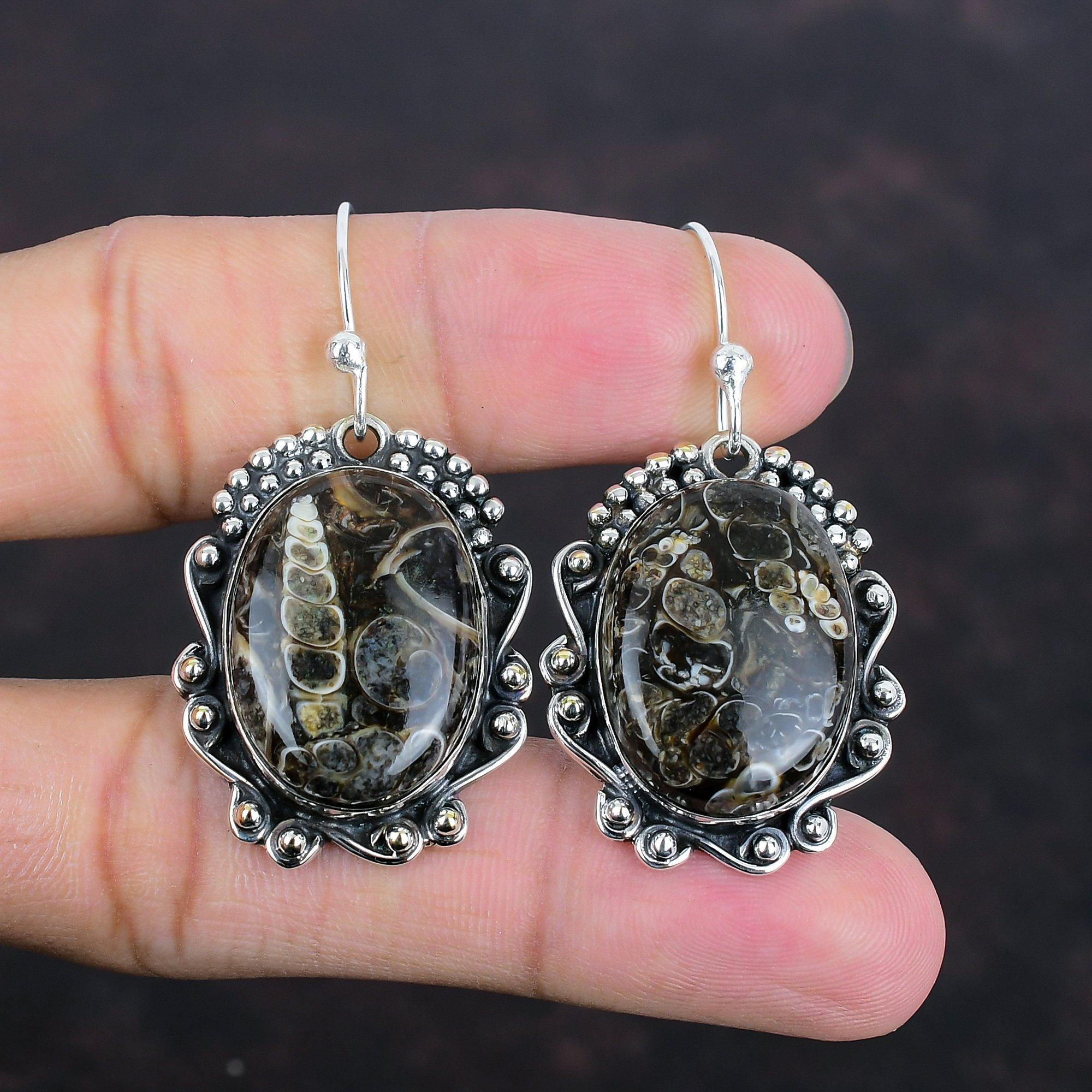 Серьги Turritella Agate, серебряные серьги 925 пробы, красивые серьги с драгоценными камнями, элегантные ювелирные изделия, подарки для нее, серьги ручной работы, украшения в стиле бохо