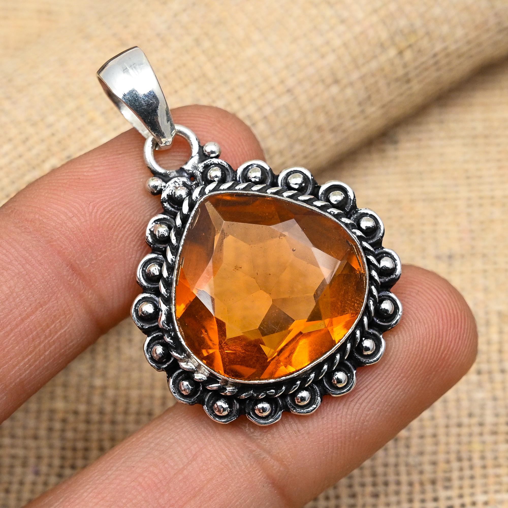 Красивый медовый топаз драгоценный камень ручной работы из стерлингового серебра 925 пробы ювелирный кулон для женщин