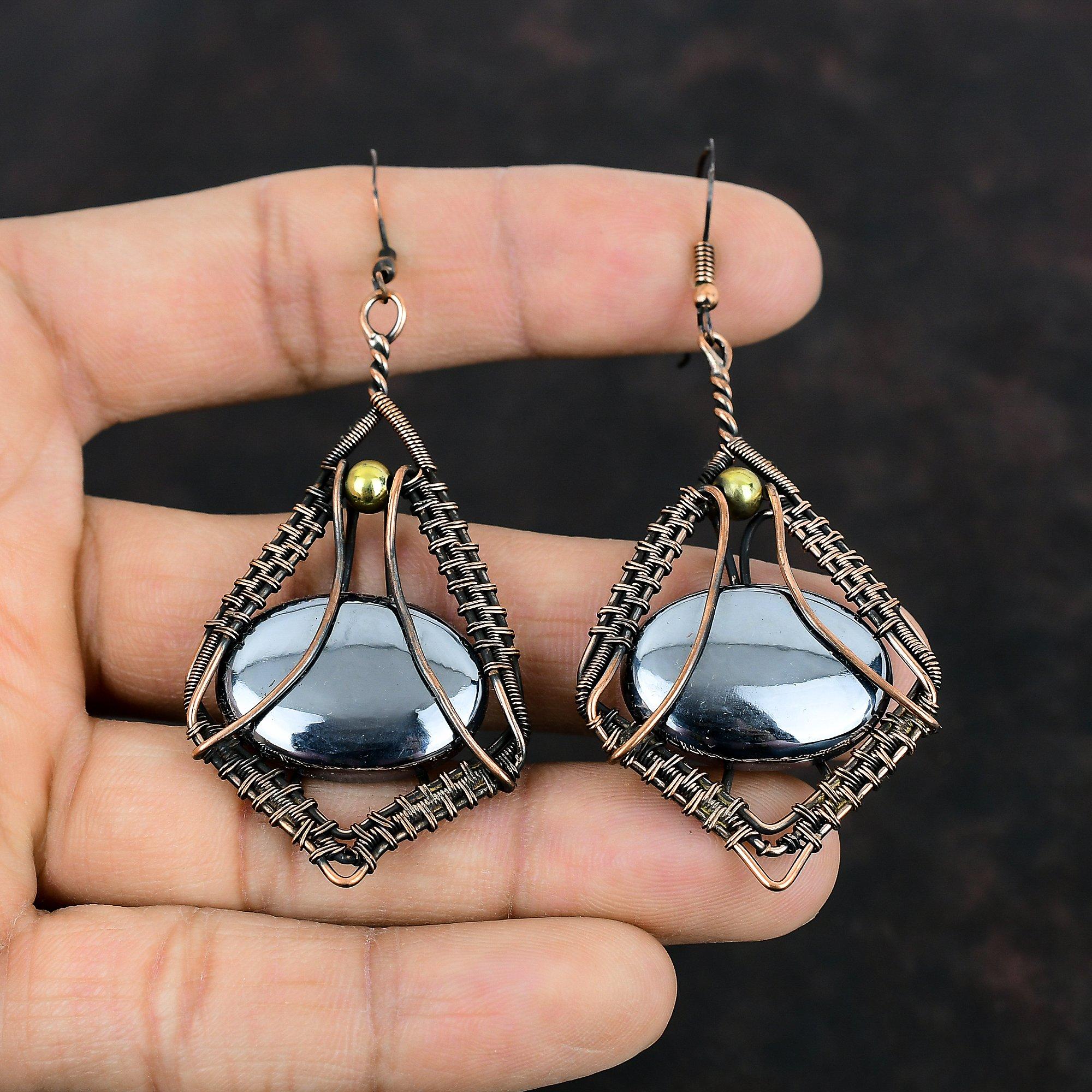 Серьги из шунгита, серьги из медной проволоки, серьги ручной работы, ювелирные изделия из меди с драгоценными камнями, дизайнерские серьги, подарки для нее, ювелирные изделия из проволоки