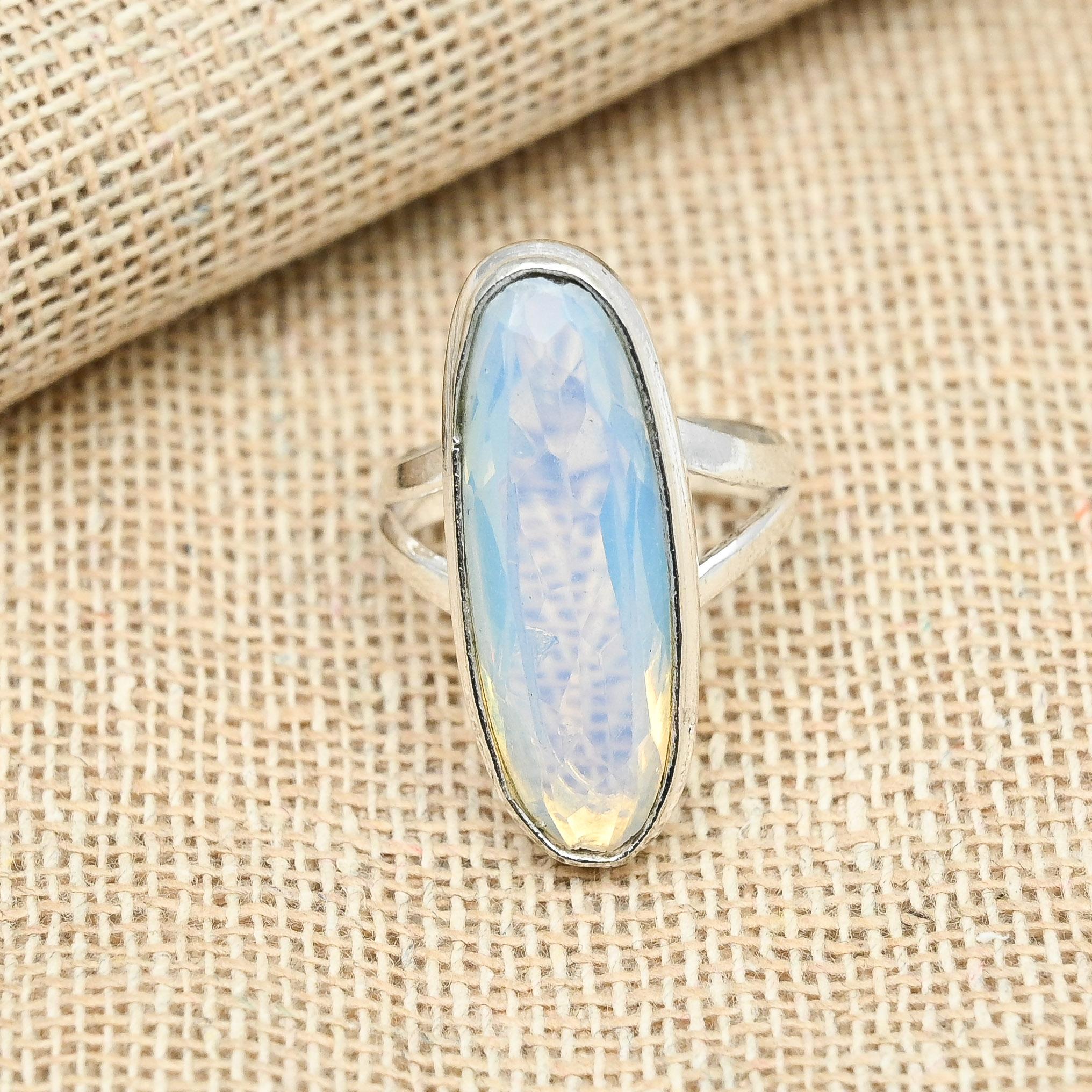 Кольцо овальной формы ювелирных изделий ручной работы из стерлингового серебра 925 пробы с драгоценным камнем Milky Opal для женщин