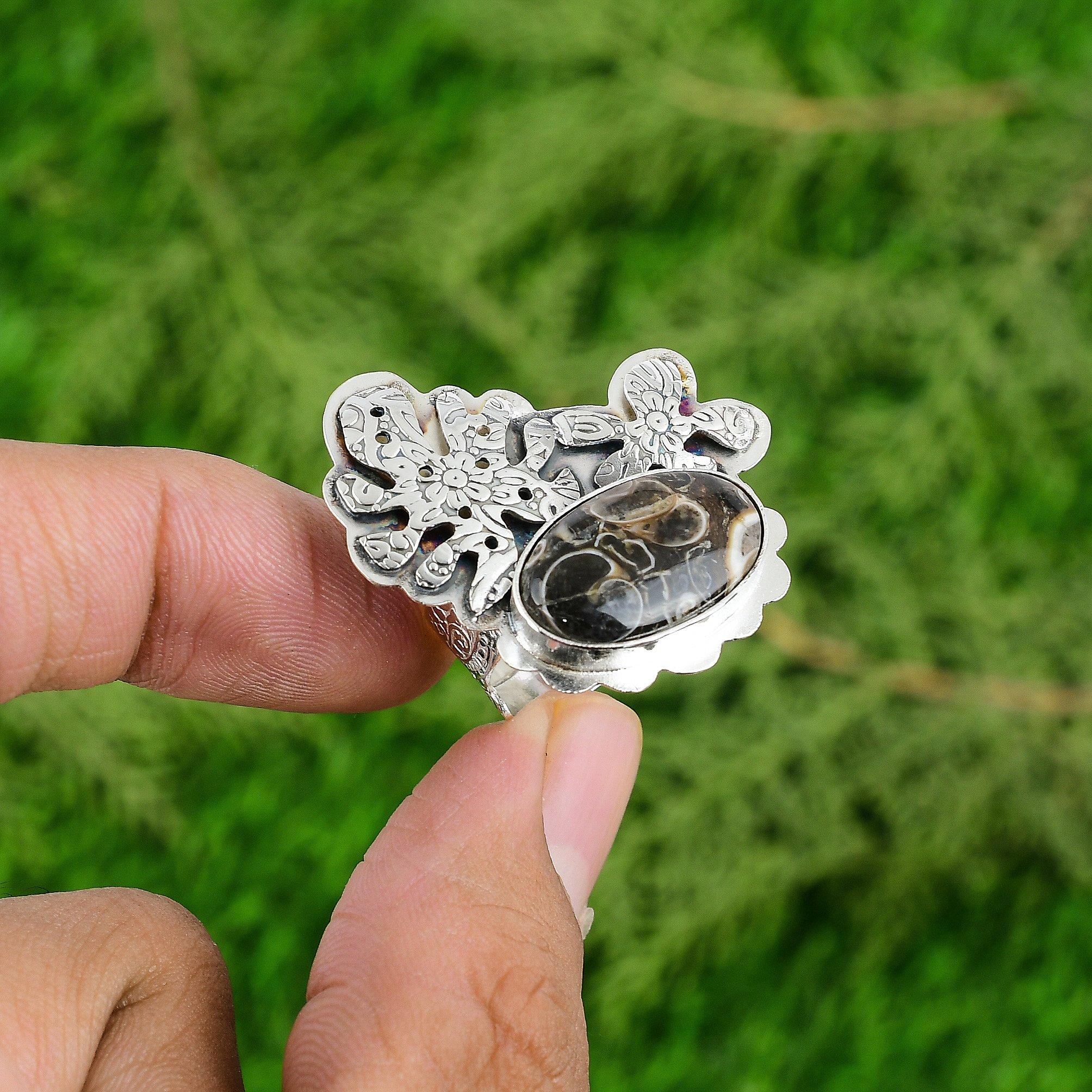 Подарок для нее Натуральный агат Туррителла Эффектное регулируемое кольцо из серебра 925 пробы