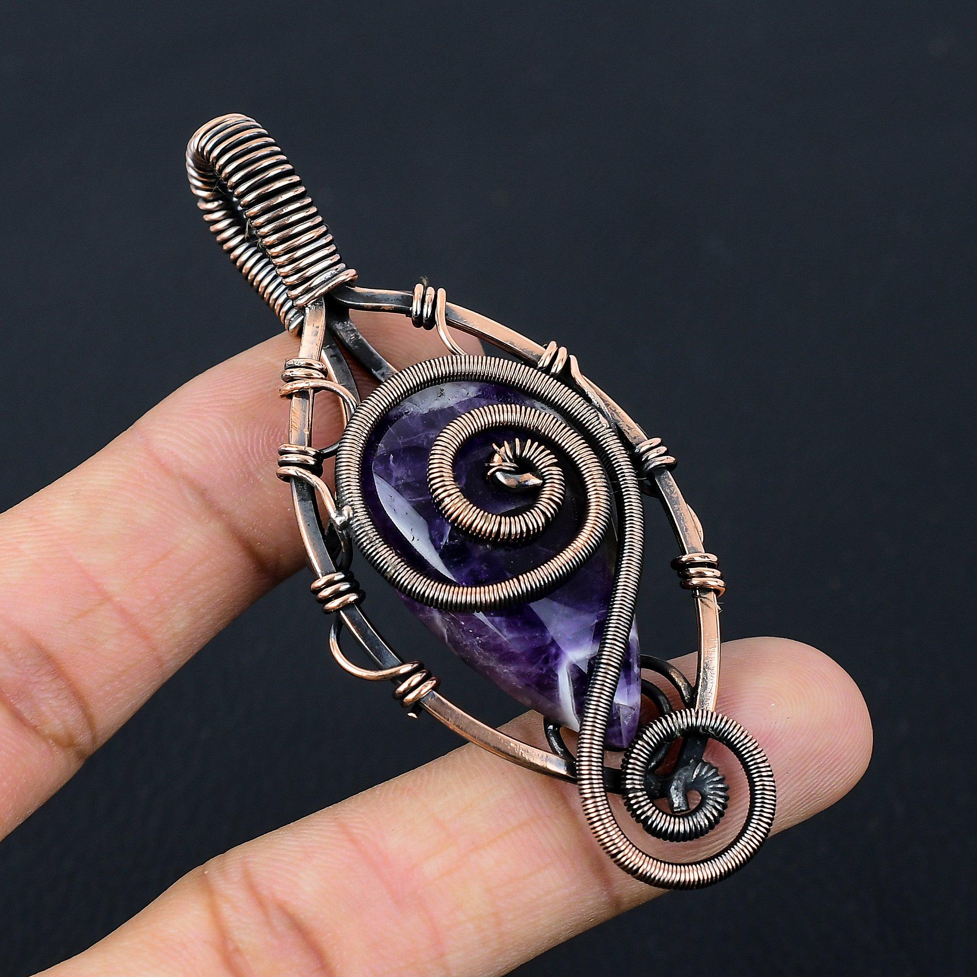 Sage Amethyst Gemstone Pure Copper Wire Wrapped Handmade Pendant Jewelry